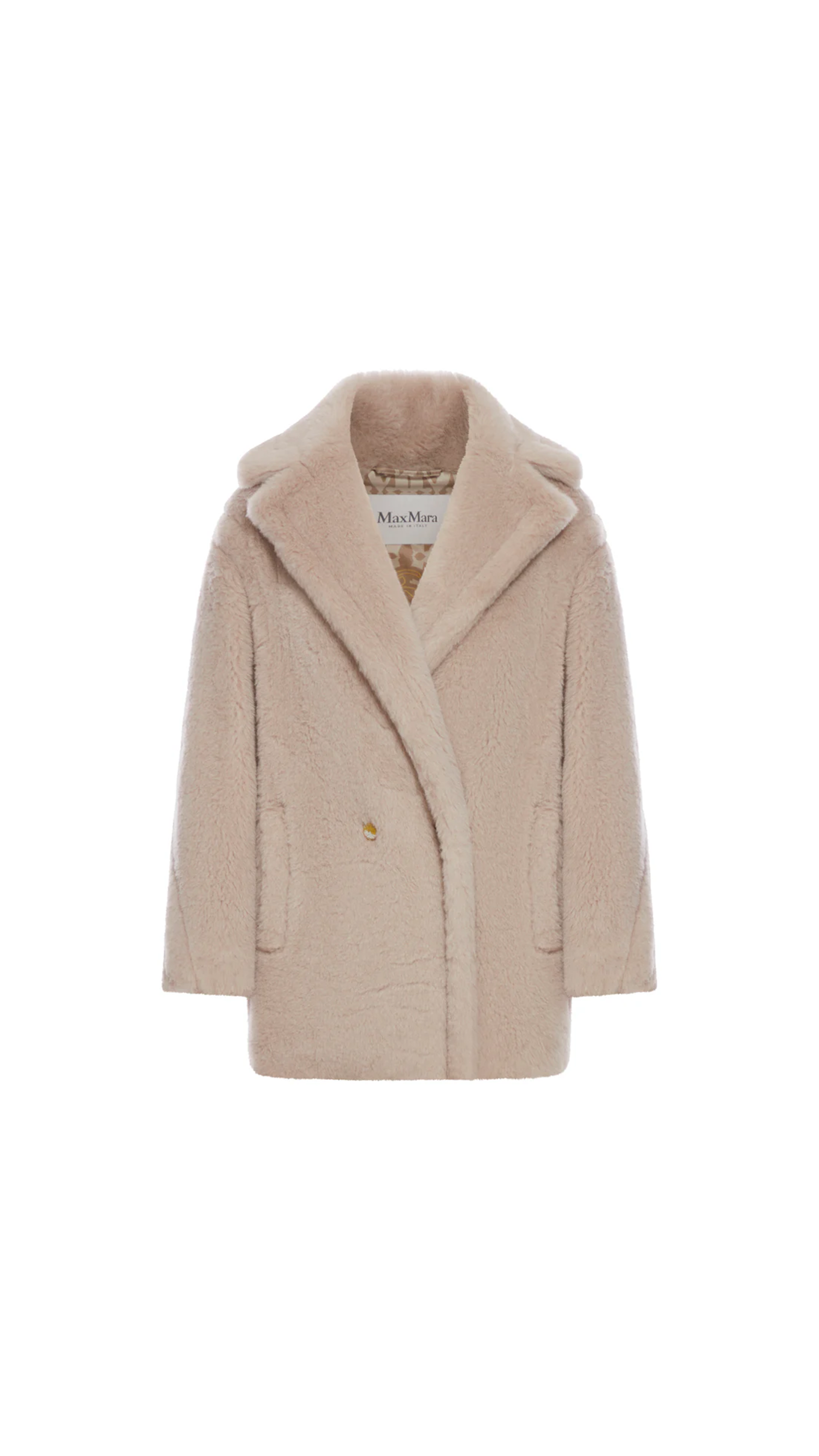 Short Teddy Bear Icon Coat in Alpaca and Wool - Sand