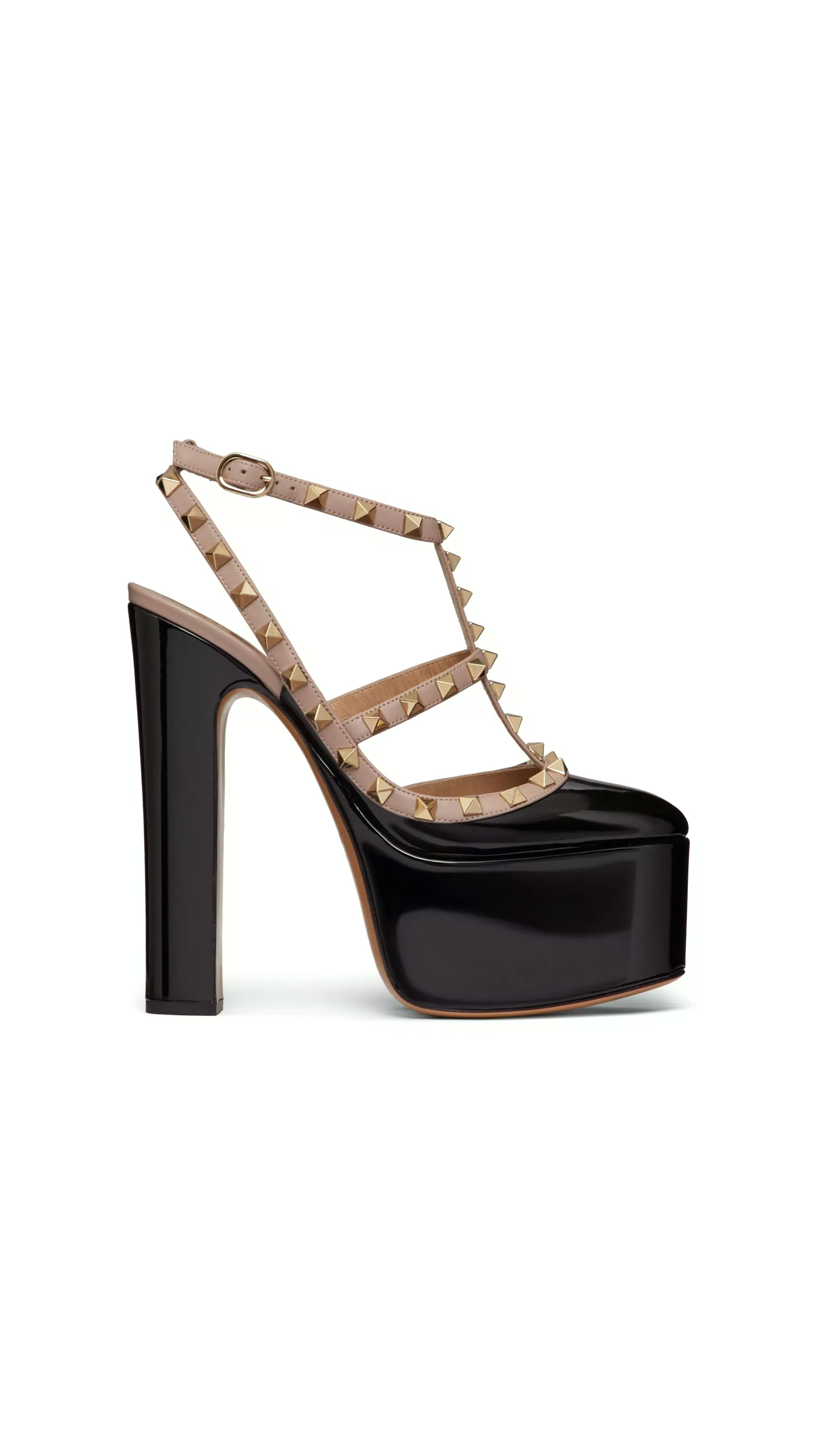 Rockstud 155 Platform Pumps in Patent Leather - Black / Poudre