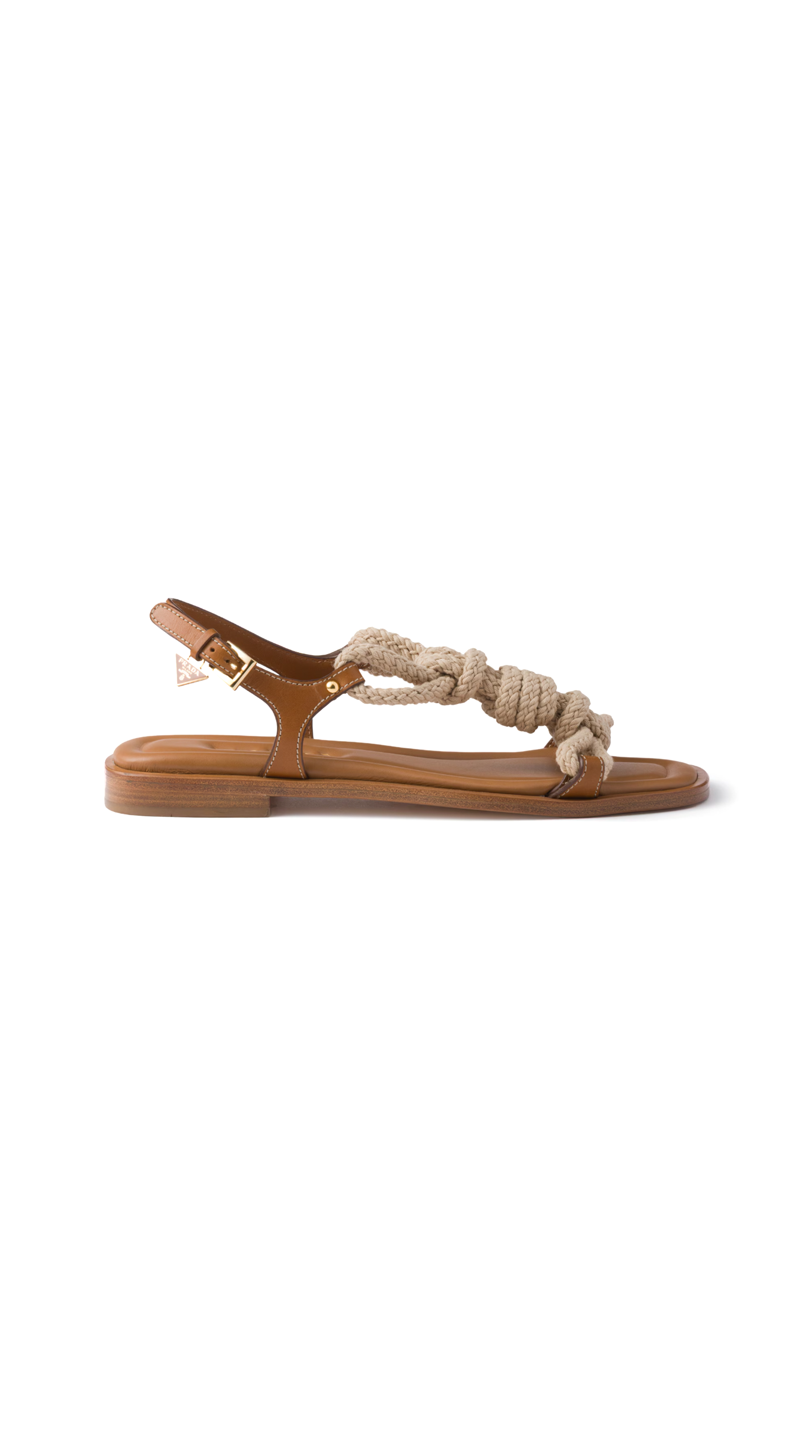 Flat Leather and Cord Sandals - Light Tan
