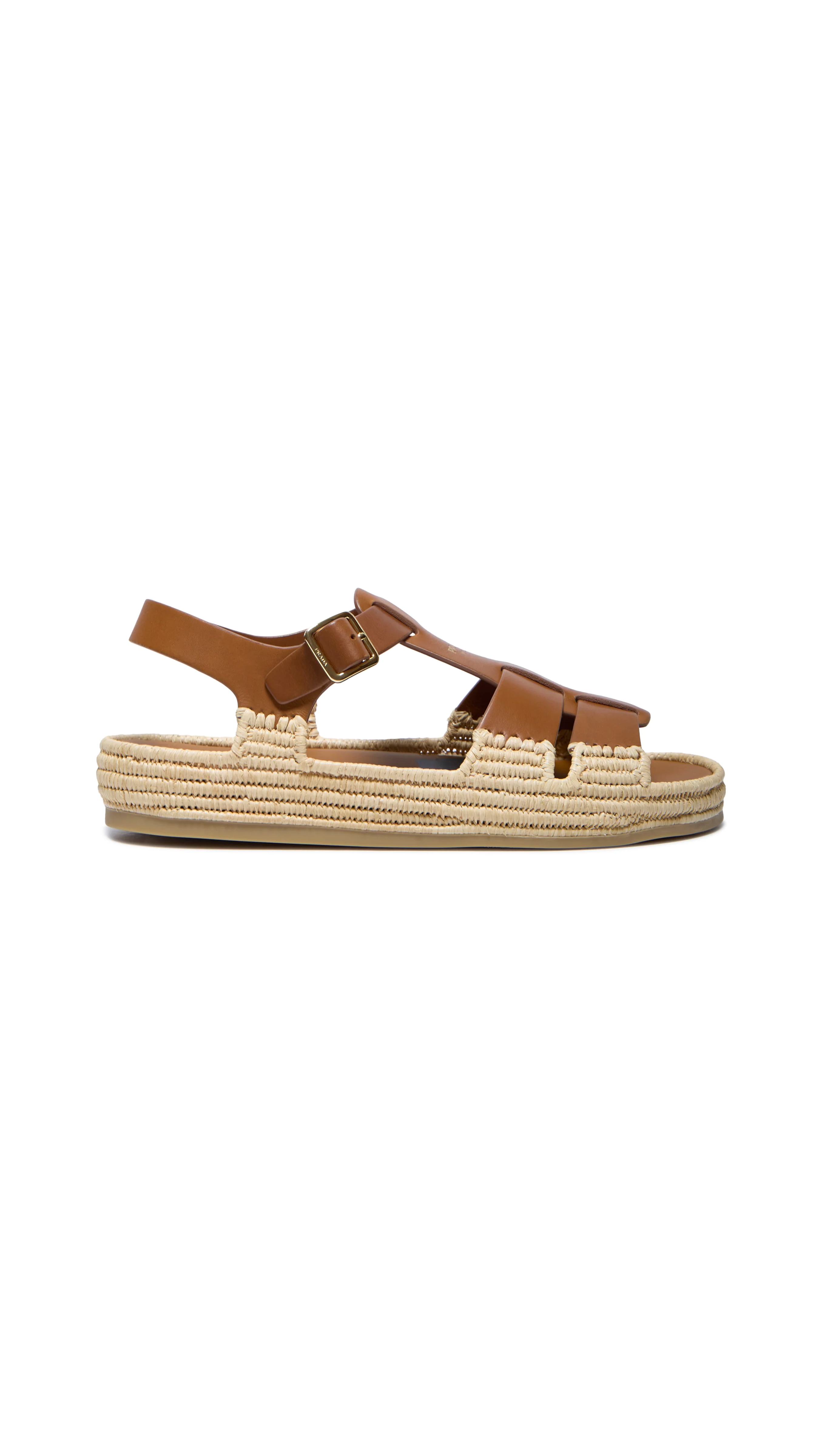 Leather and Raffia Fisherman Sandals - Cognac/Natural