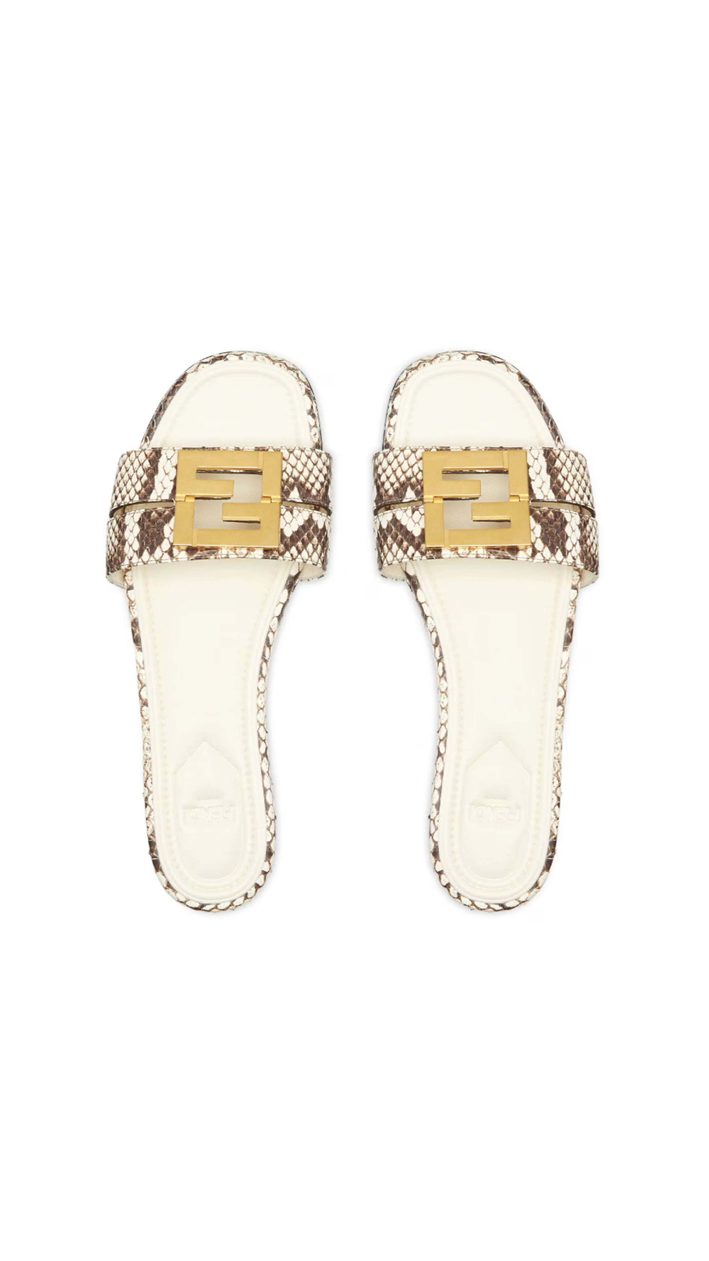 FFold Eel Leather Slide Sandals - White/Brown