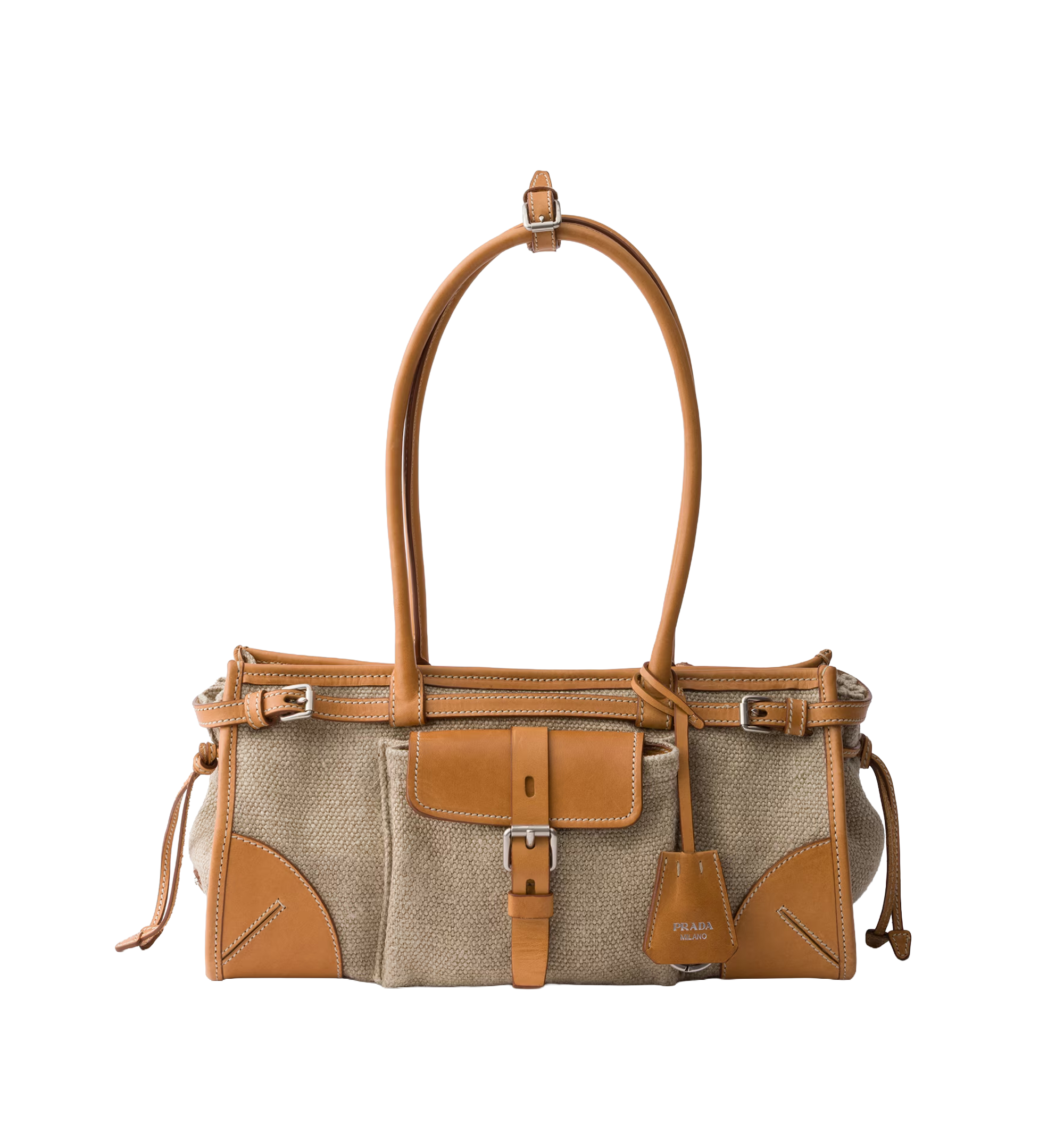 Prada Bonnie medium linen and leather handbag