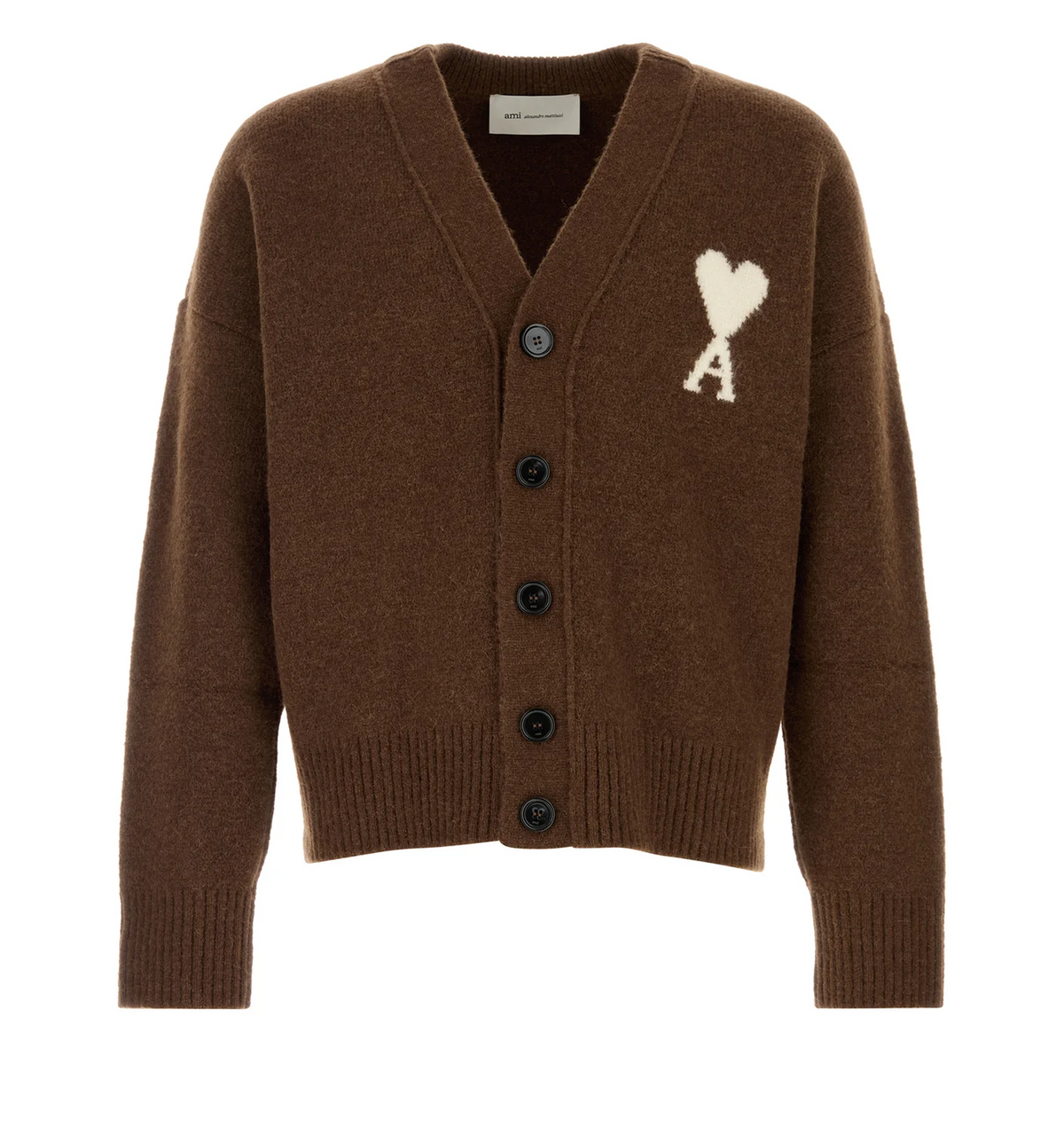Brown stretch alpaca blend cardigan