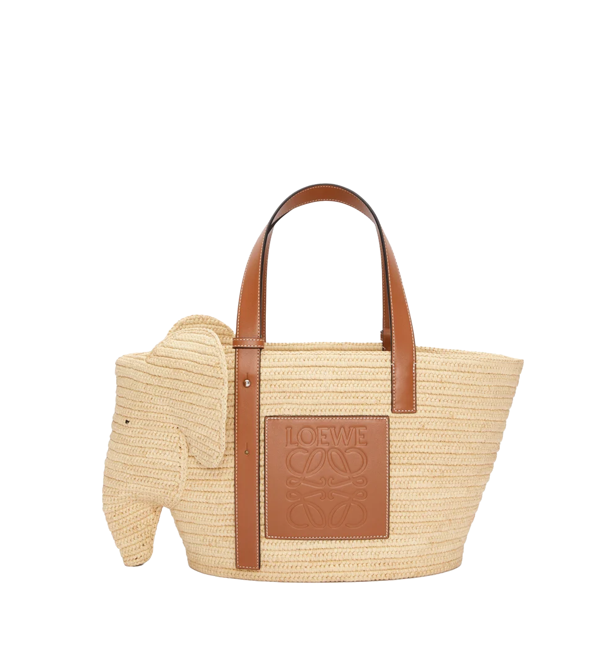 Elephant basket in raffia and calfskin