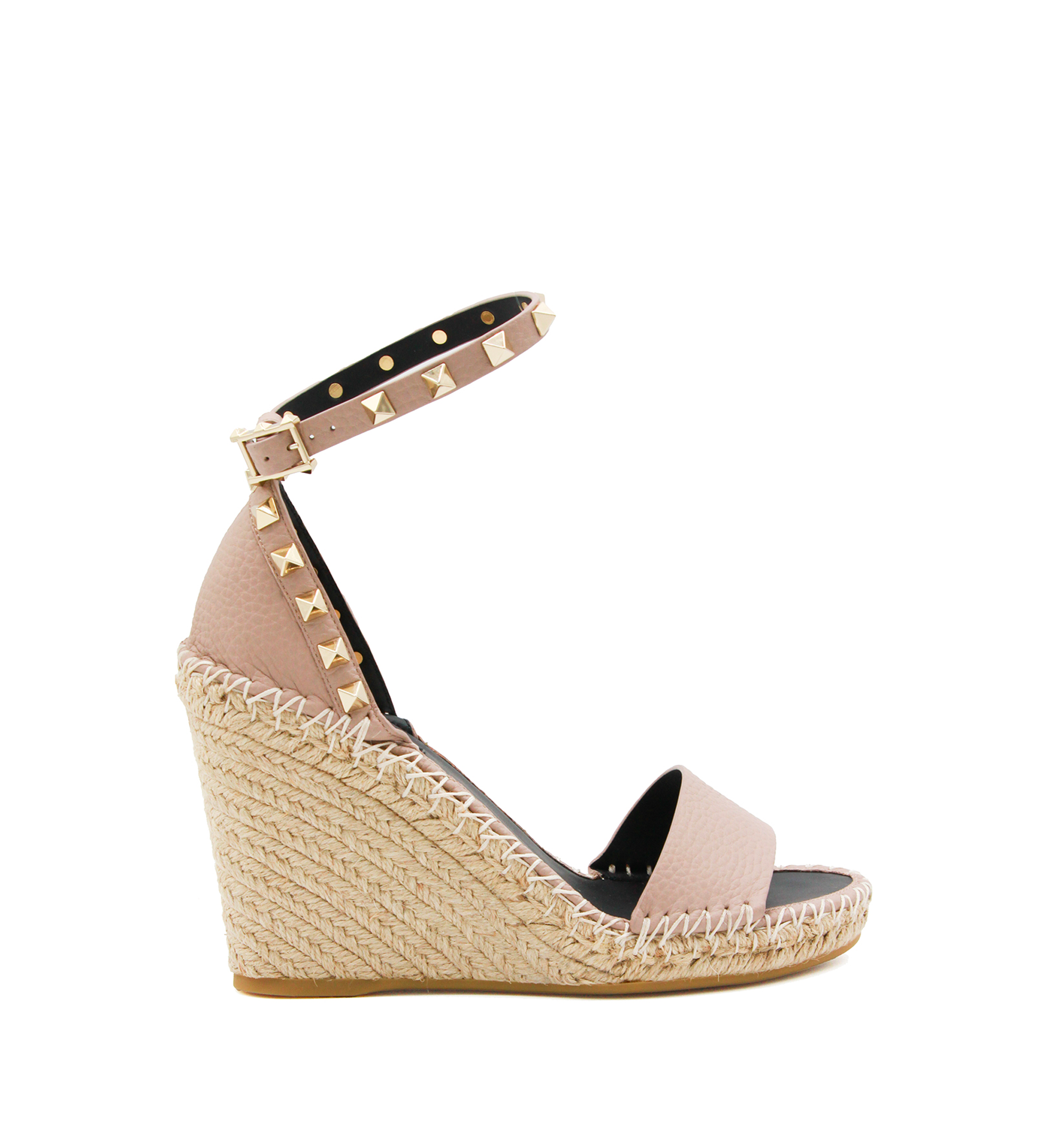 Rockstud Wedge Sandals in Hammered Leather