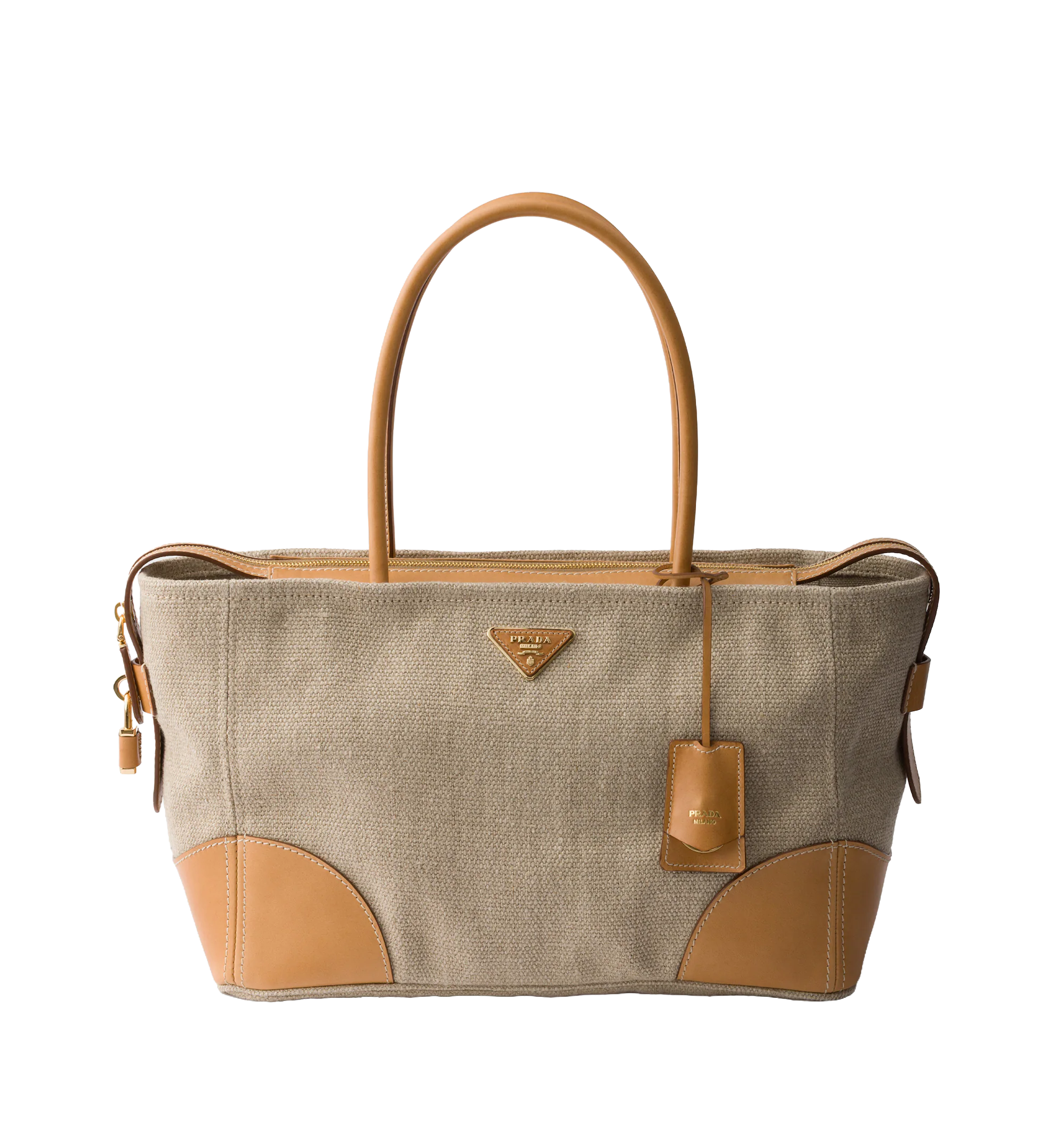 Large linen and leather tote bag