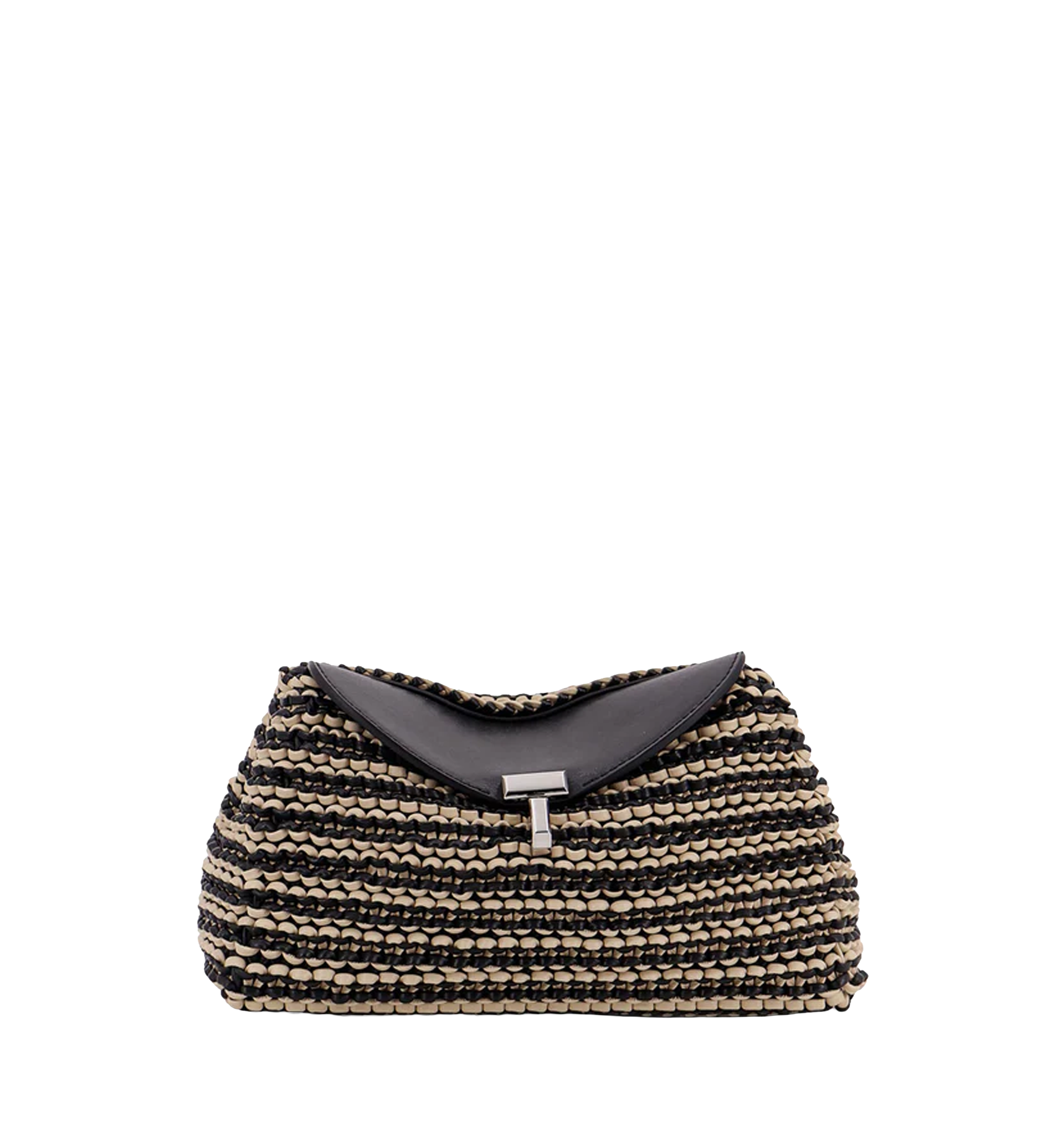 Mini T-lock clutch in leather with woven pattern