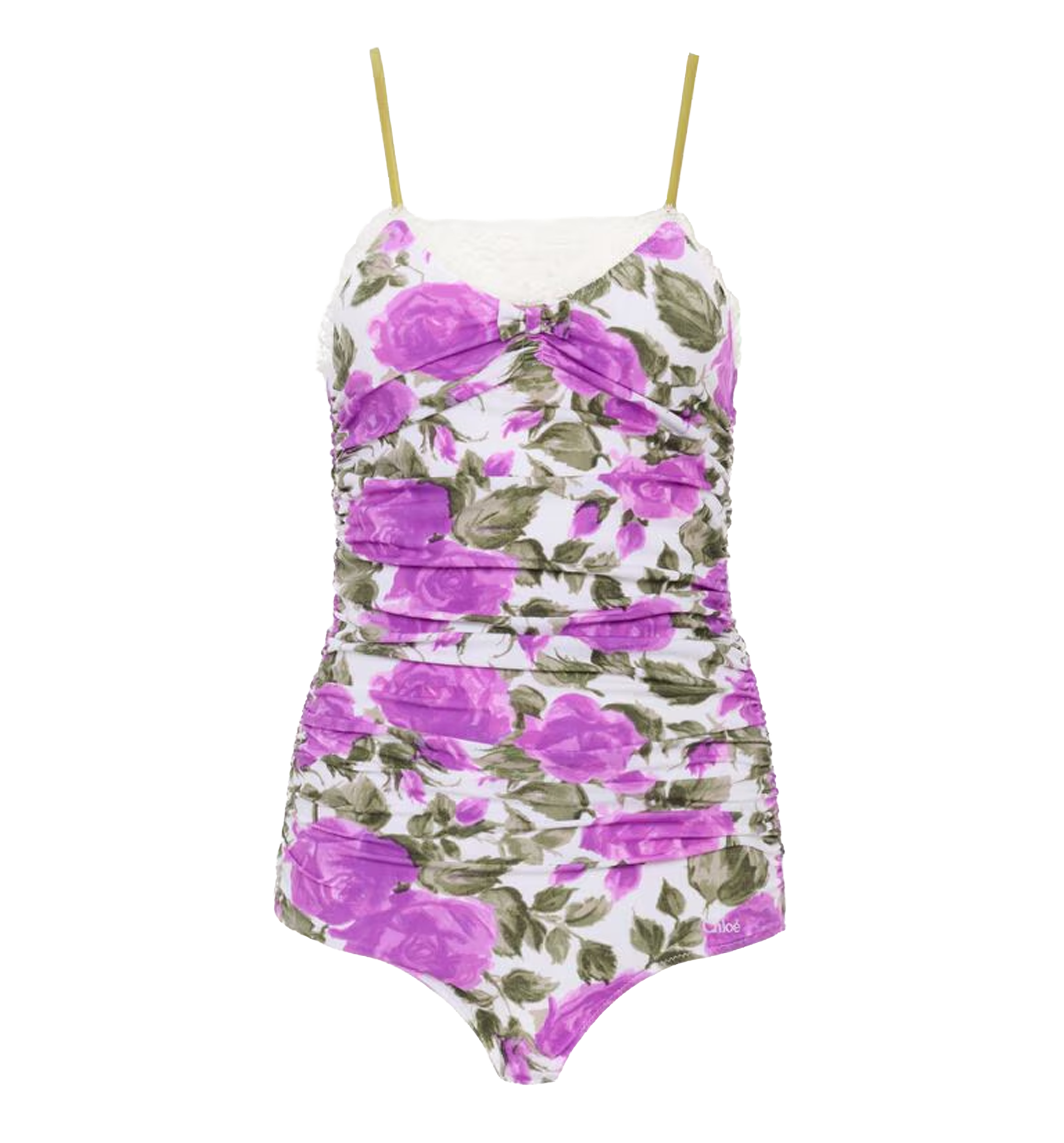Rose-print ruched bodysuit