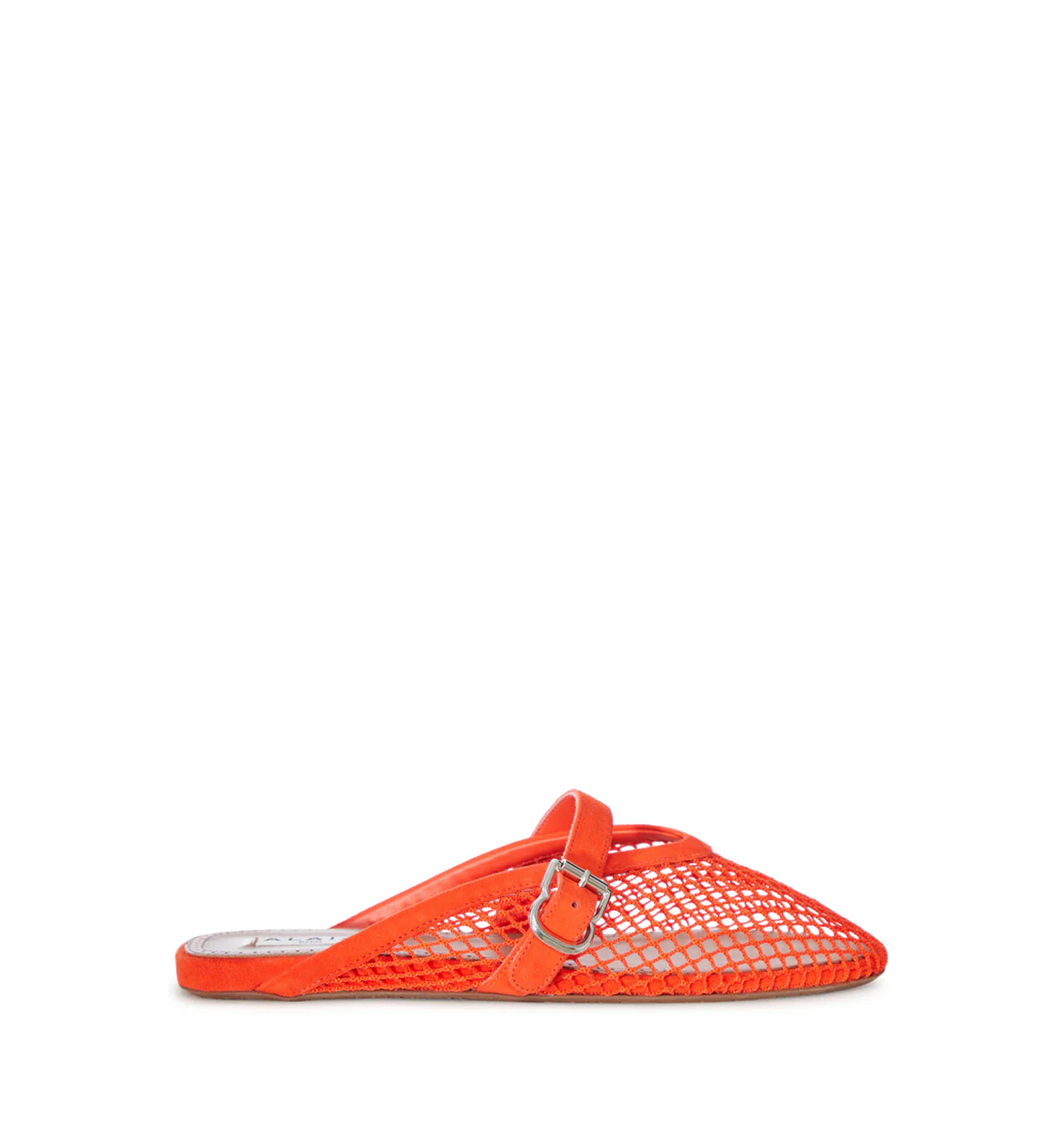 Fishnet mesh and leather sandals