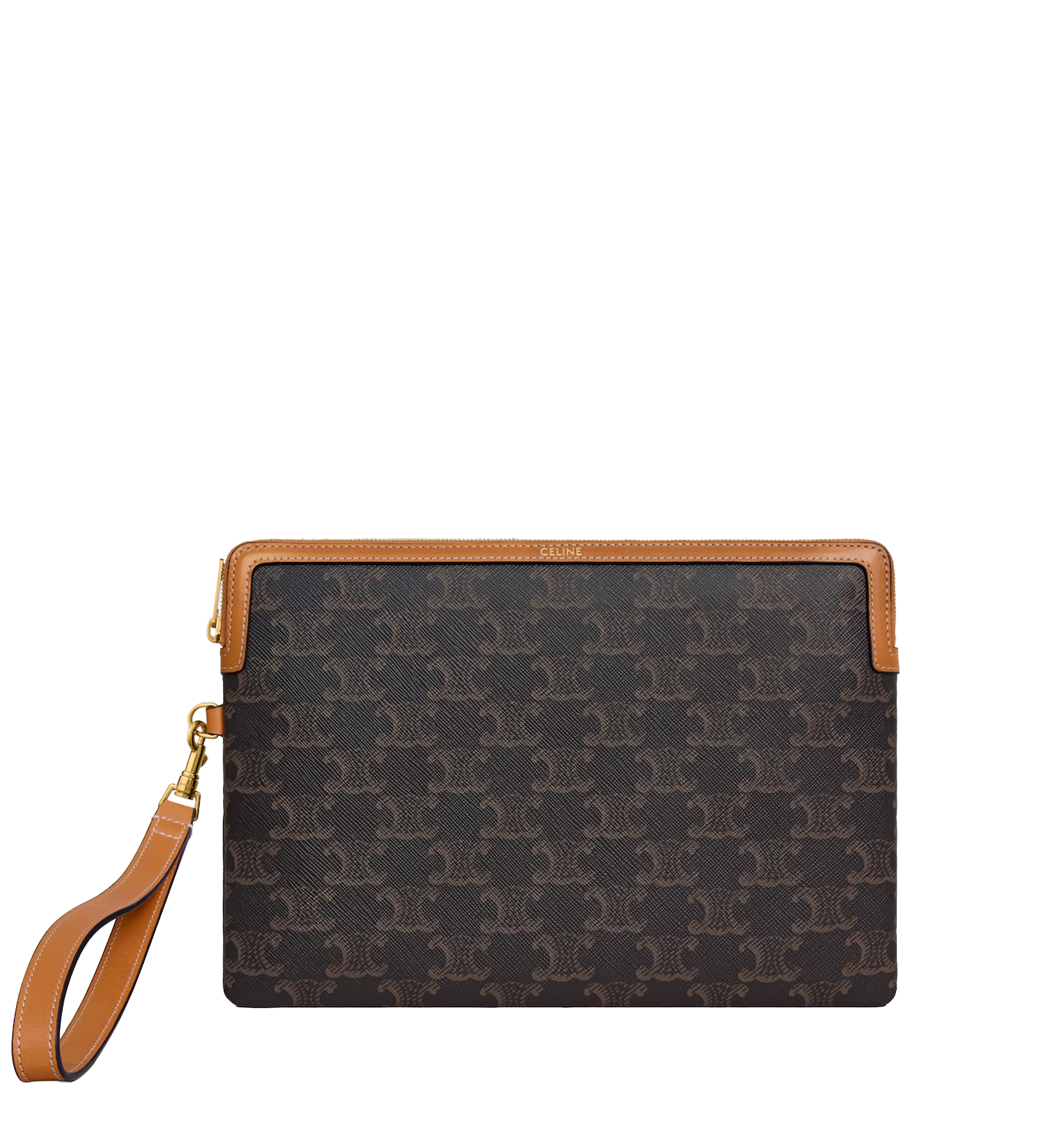 Small Pouch With Strap Cuir Triomphe In Triomphe Canvas And Calfskin