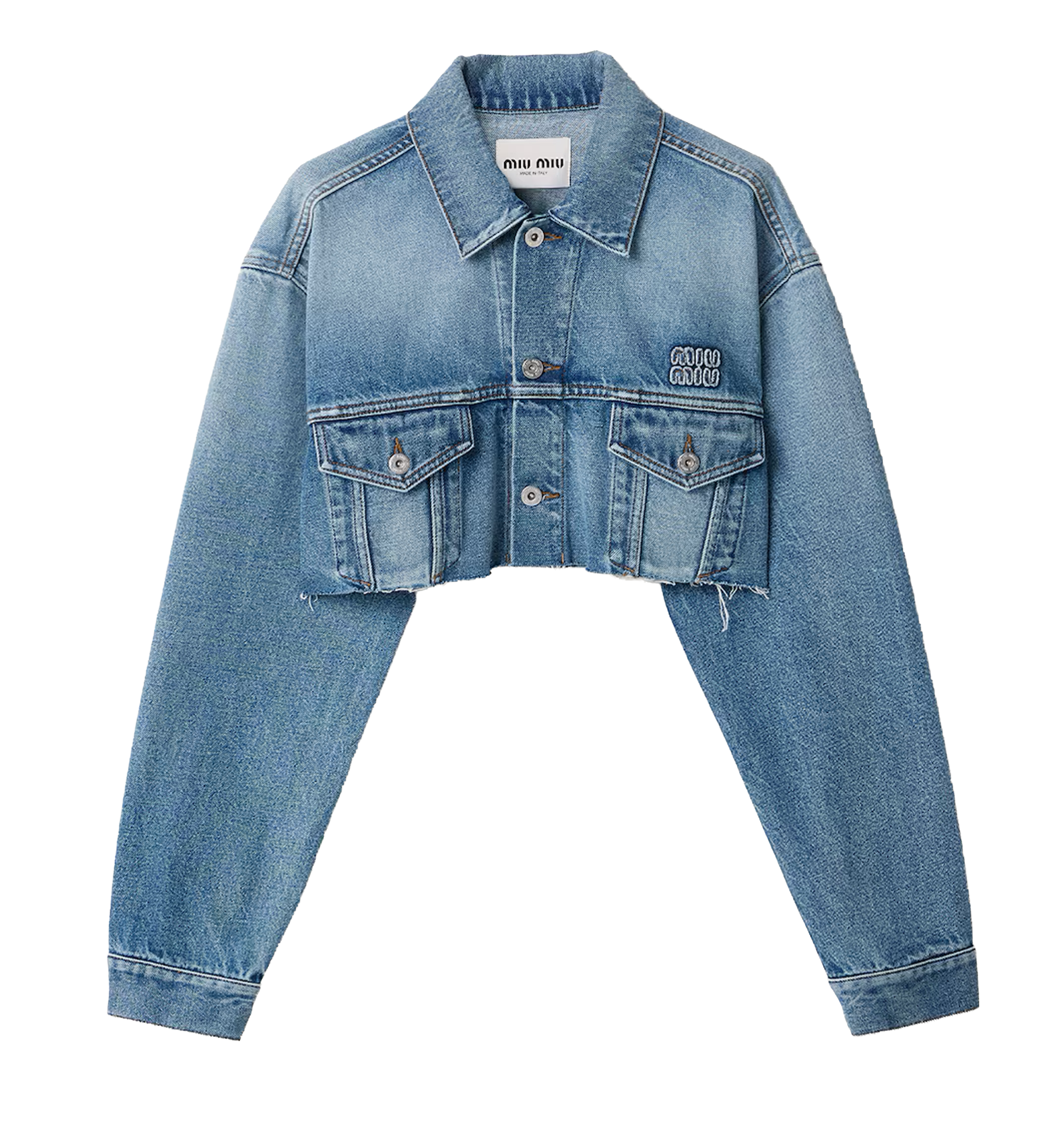 Cropped washed denim jacket