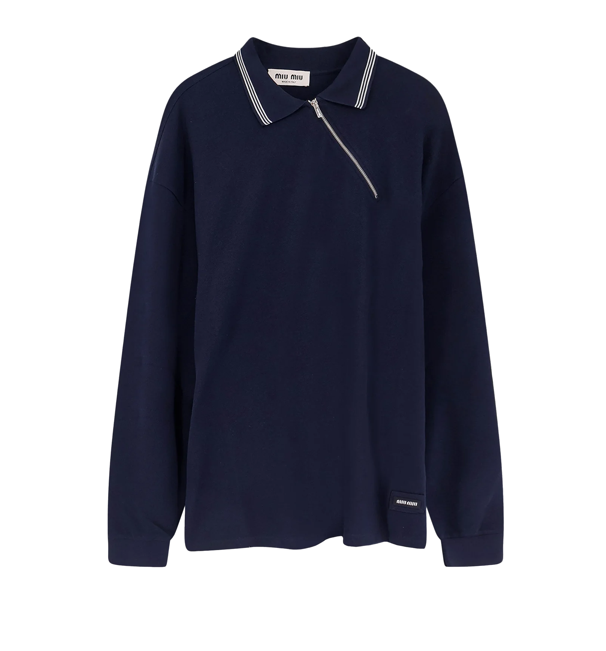 Cotton polo shirt with asymmetric metal zip