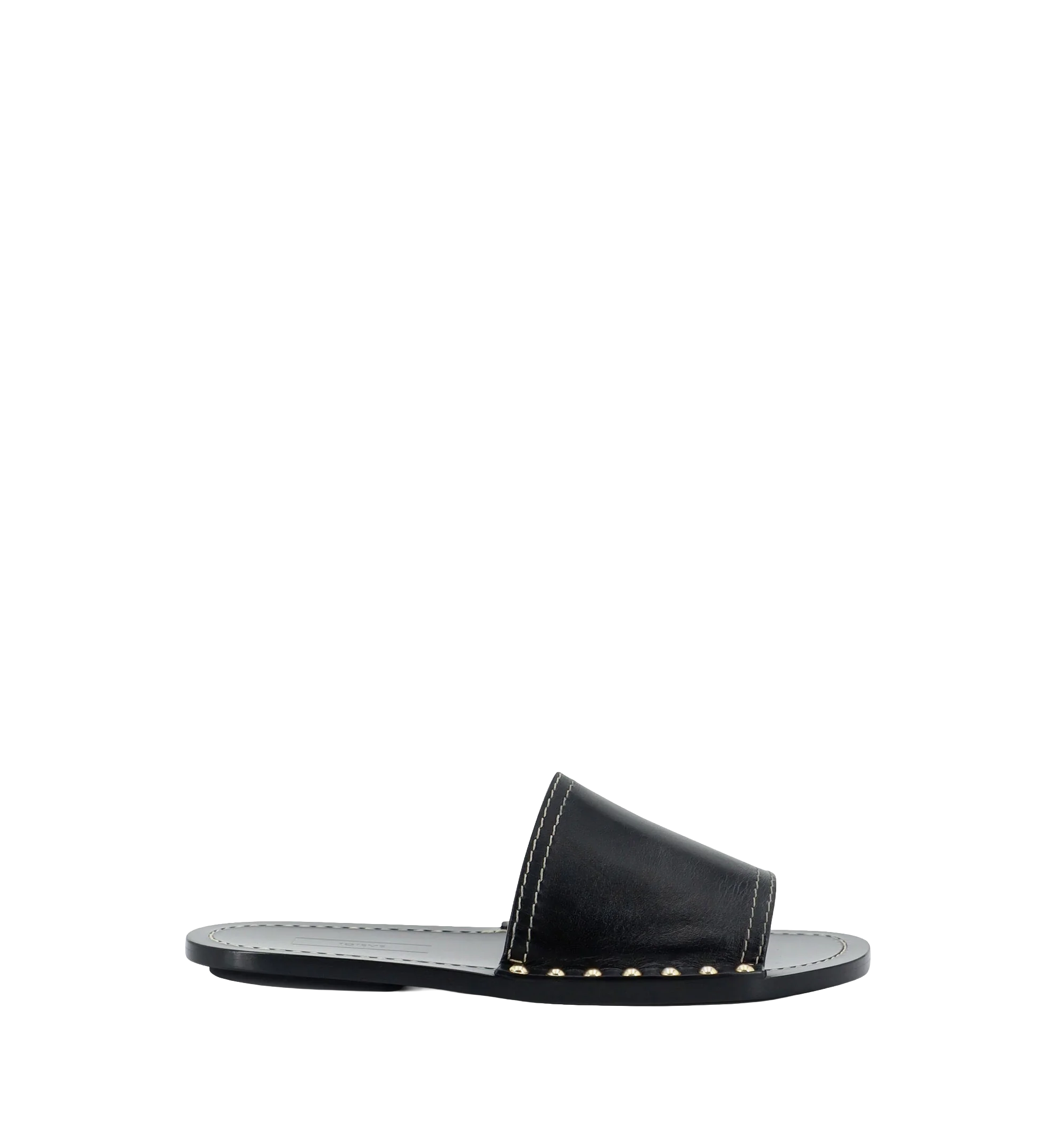 Low leather sandals with metal studs on the sides