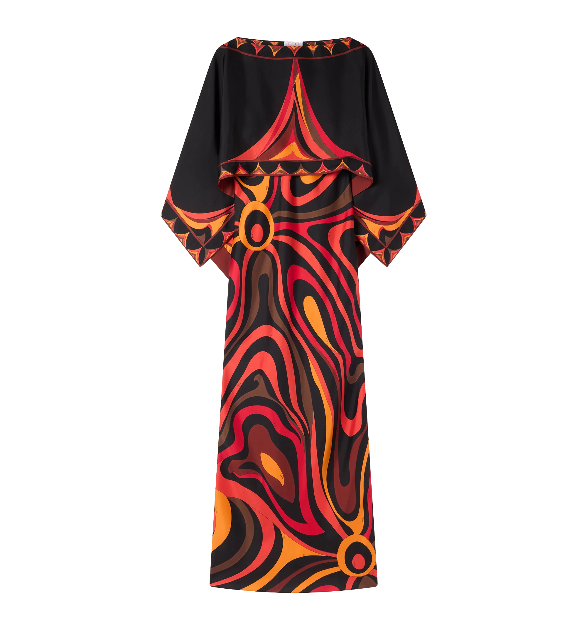 Marmo Print Silk Dress with Cape