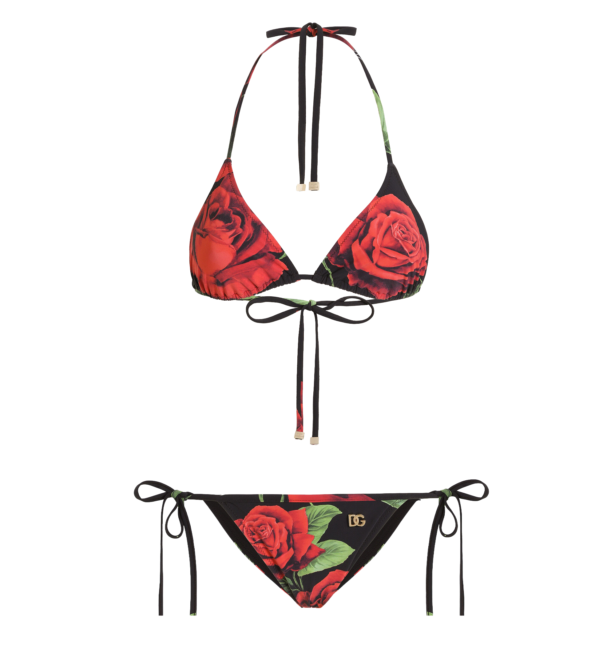 Rose-print triangle bikini