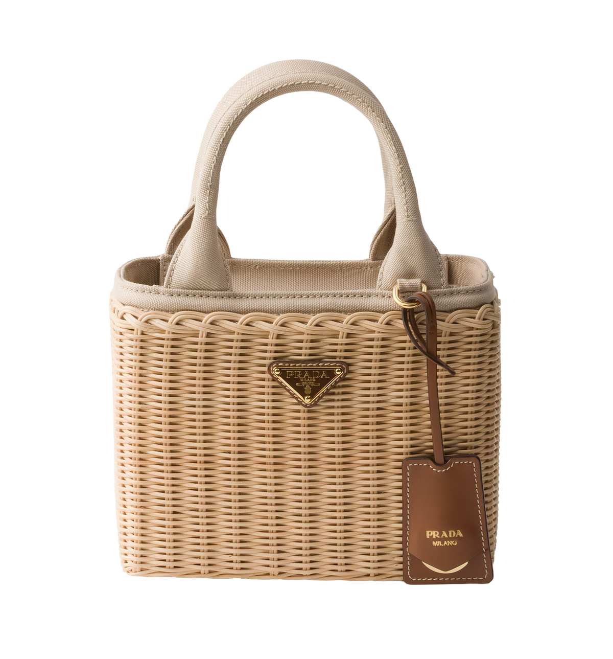 Small wicker and canvas tote bag