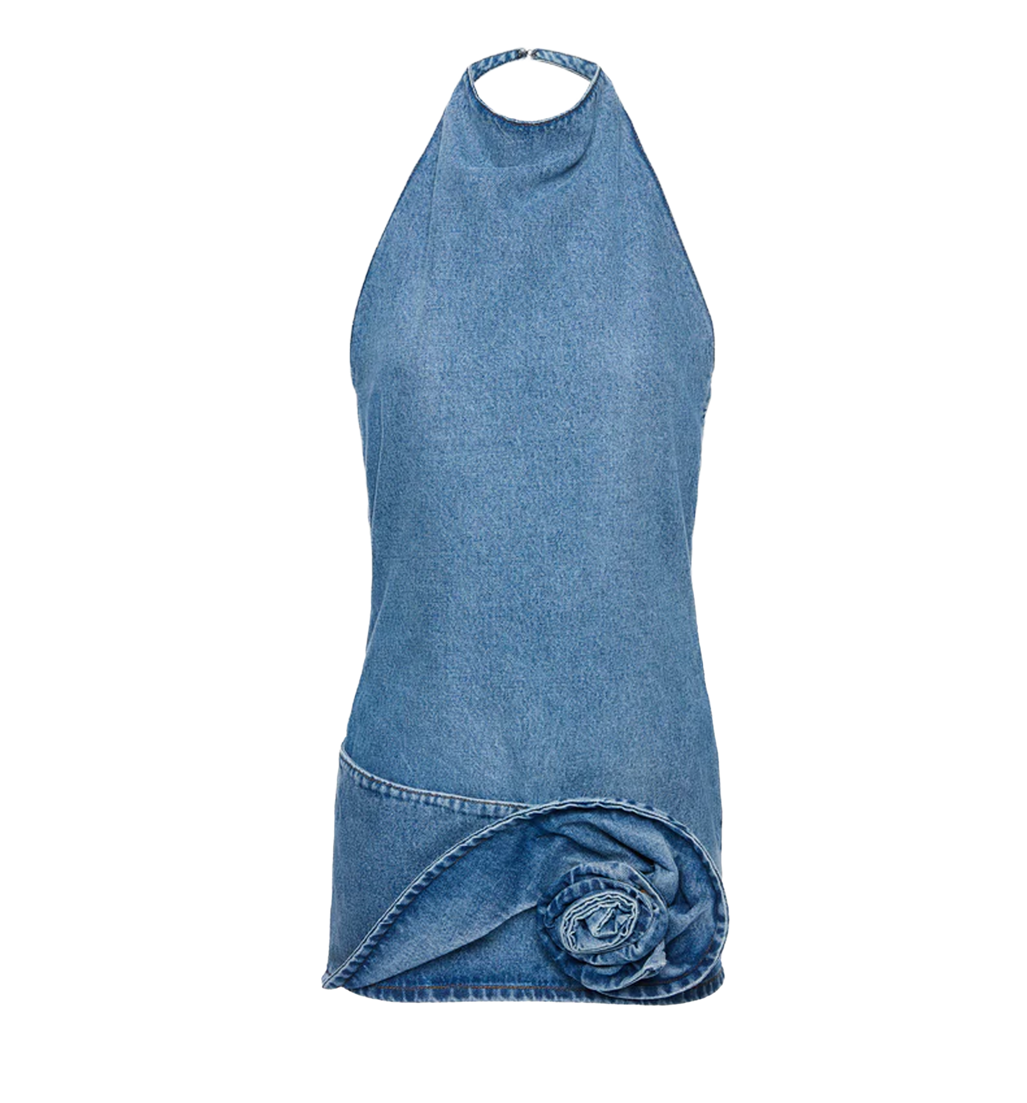 Halter-neck denim mini dress in light blue