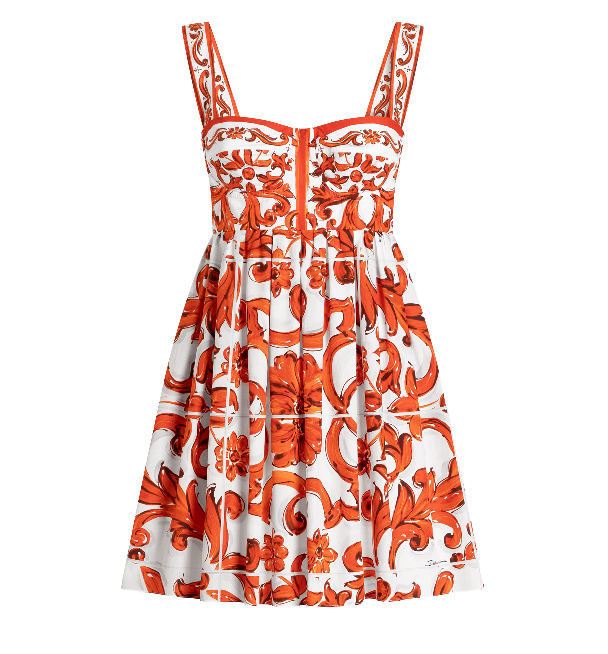 Majolica-print long poplin dress