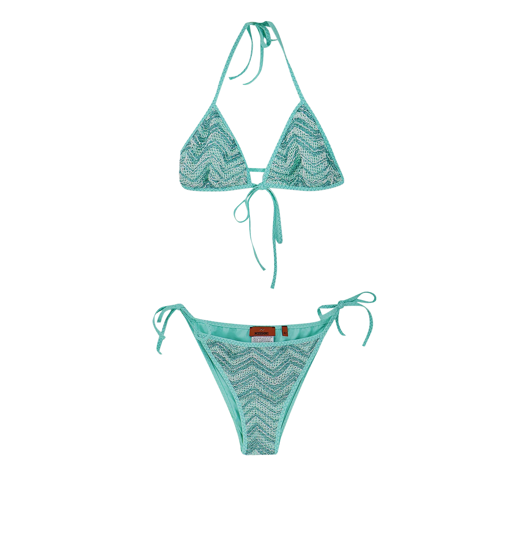 Triangle mesh bikini with zigzag pattern and sequins