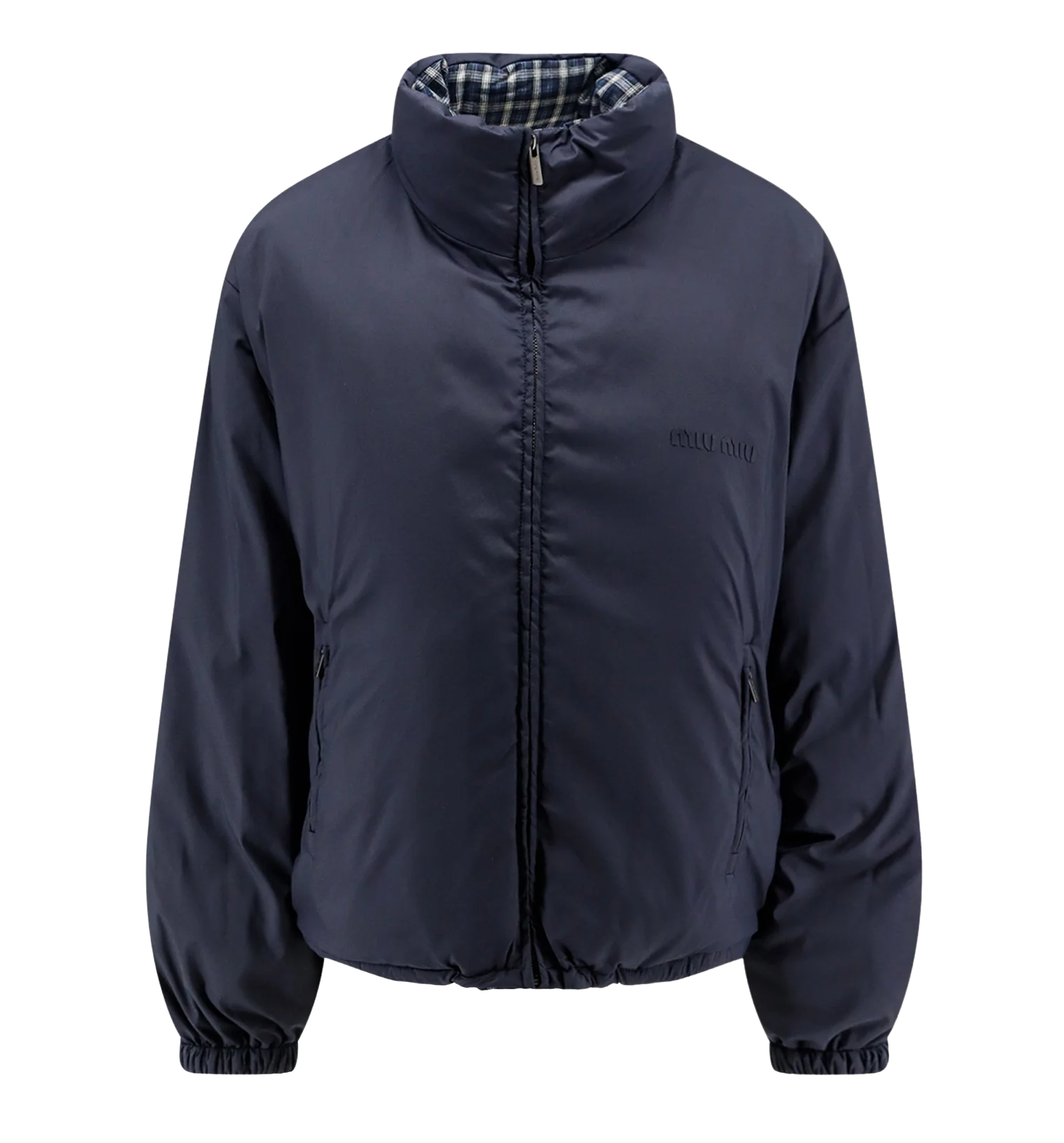 Reversible madras flannel down jacket