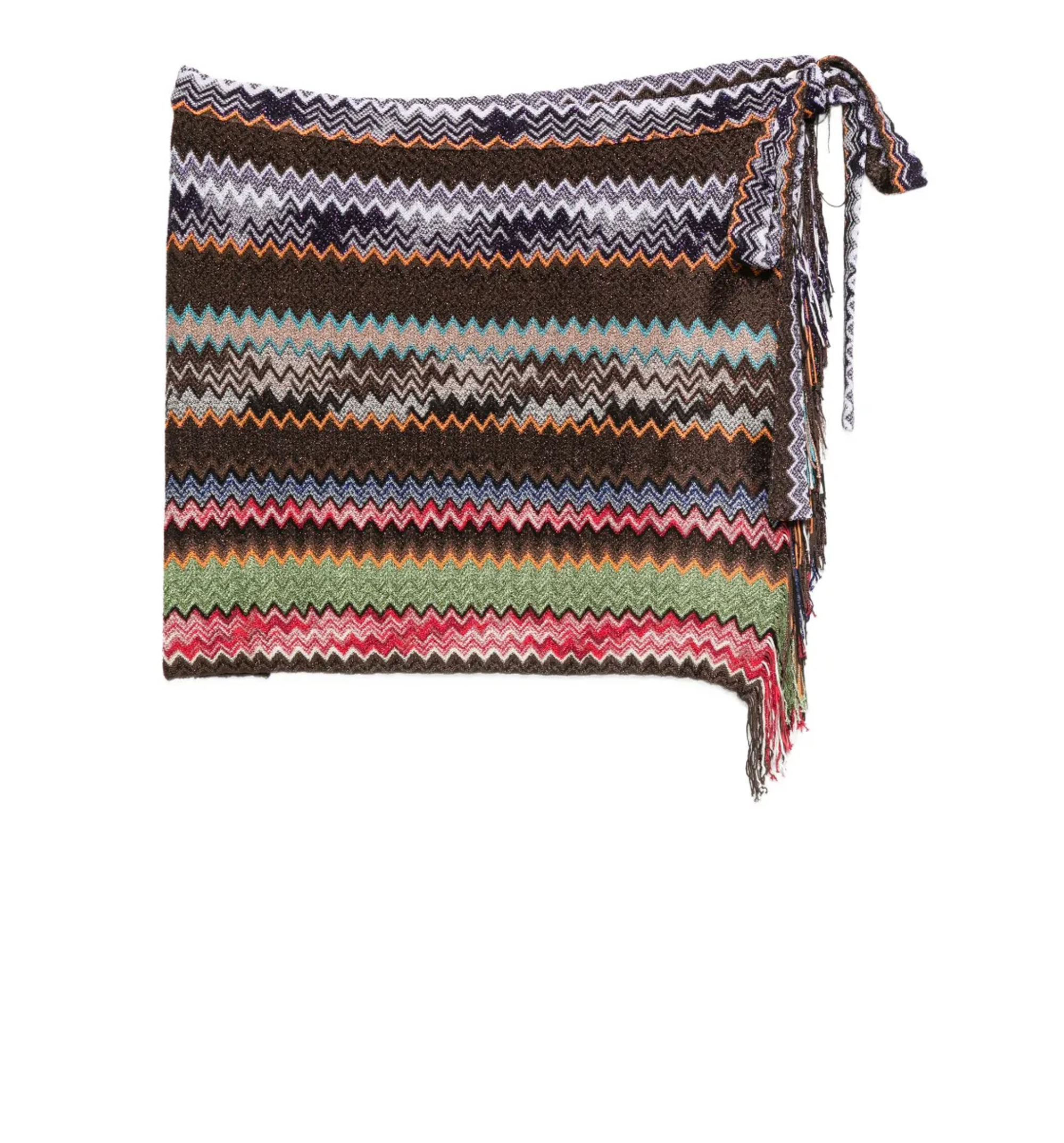 Zigzag-knit fringed-edge pareo