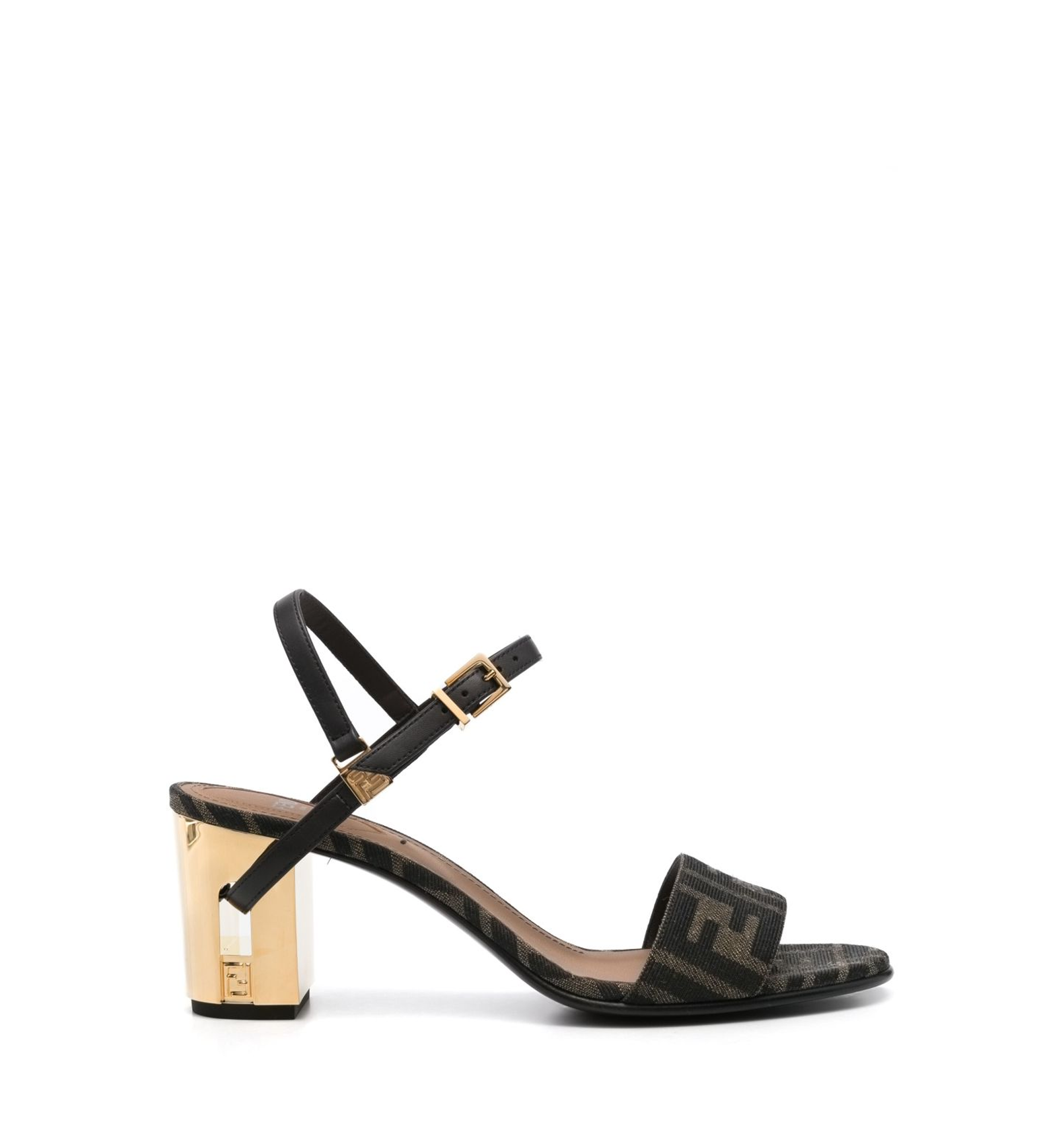 Delfina Brown FF Jacquard Medium-Heeled Sandals
