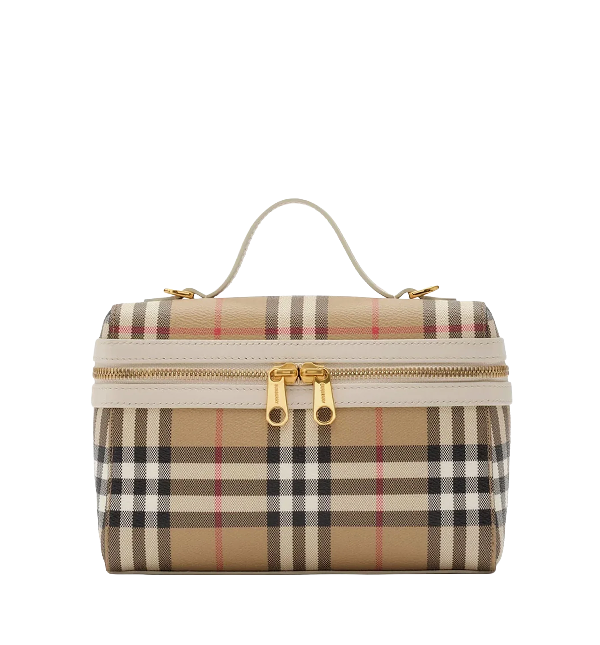 Coated canvas vanity case with check pattern