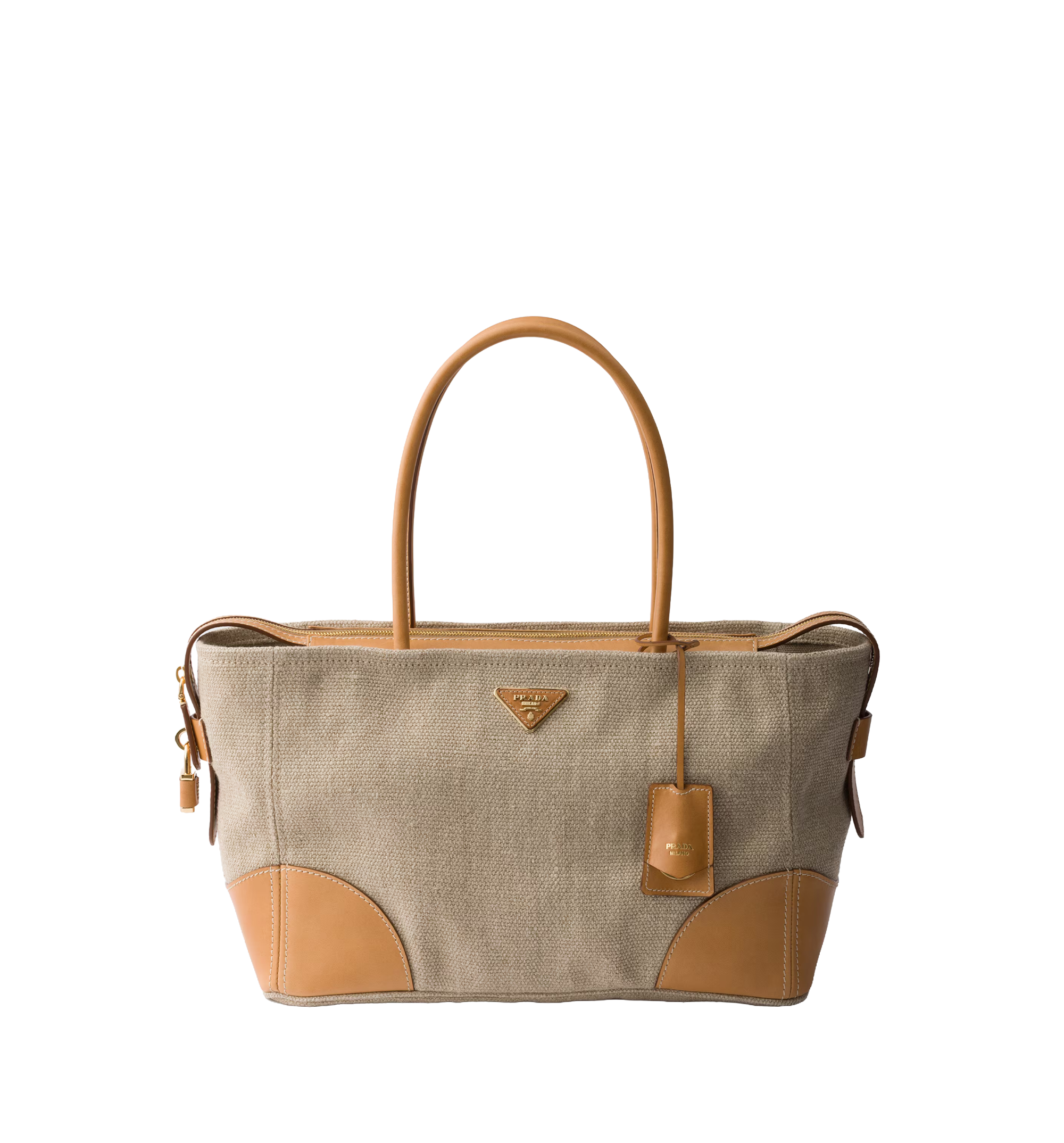Large linen and leather tote bag