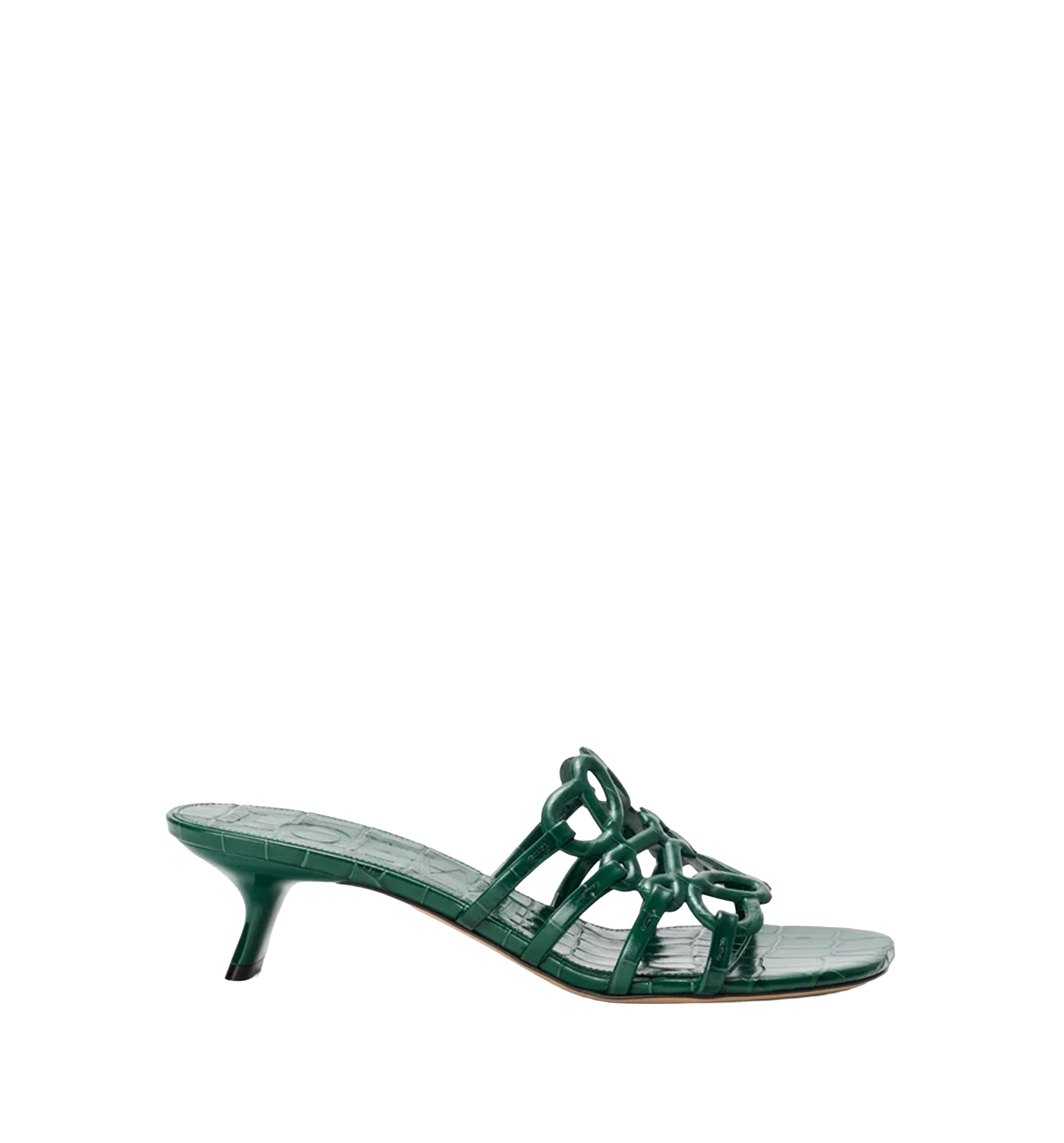 Petal Anagram slide in croc-embossed calfskin