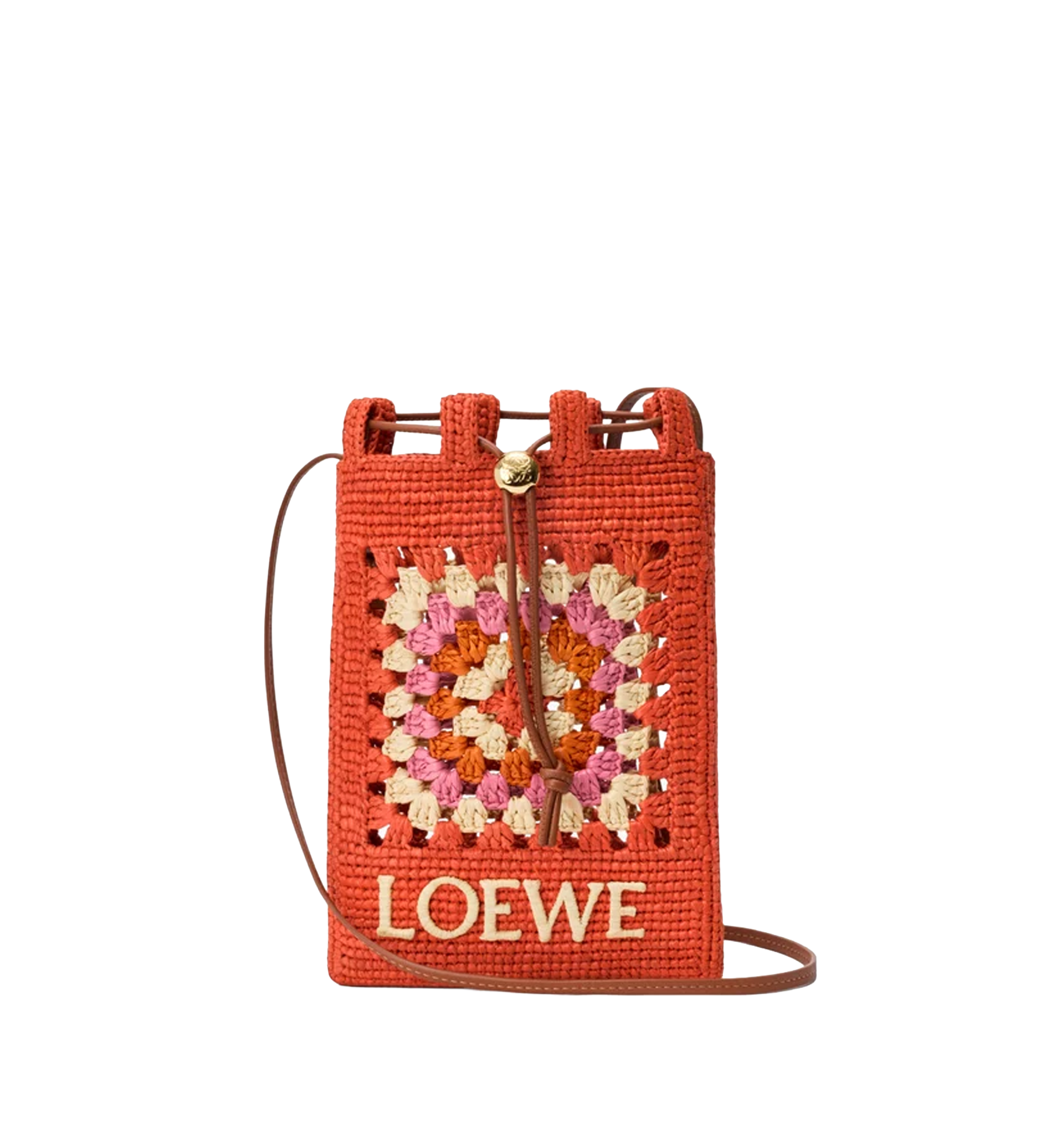 Drawstring pocket in classic calfskin and raffia