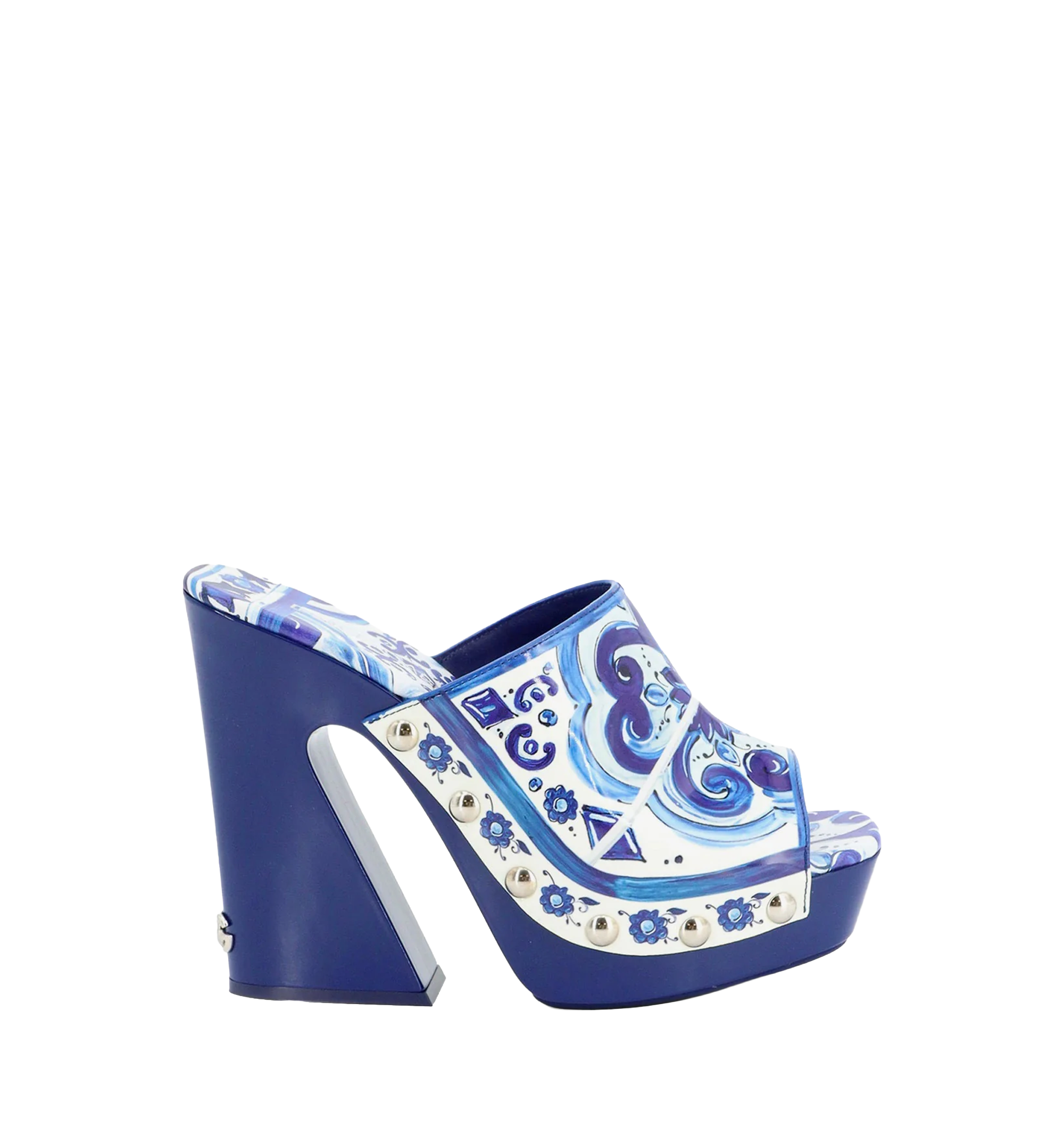 Maiolica print shiny leather sandals