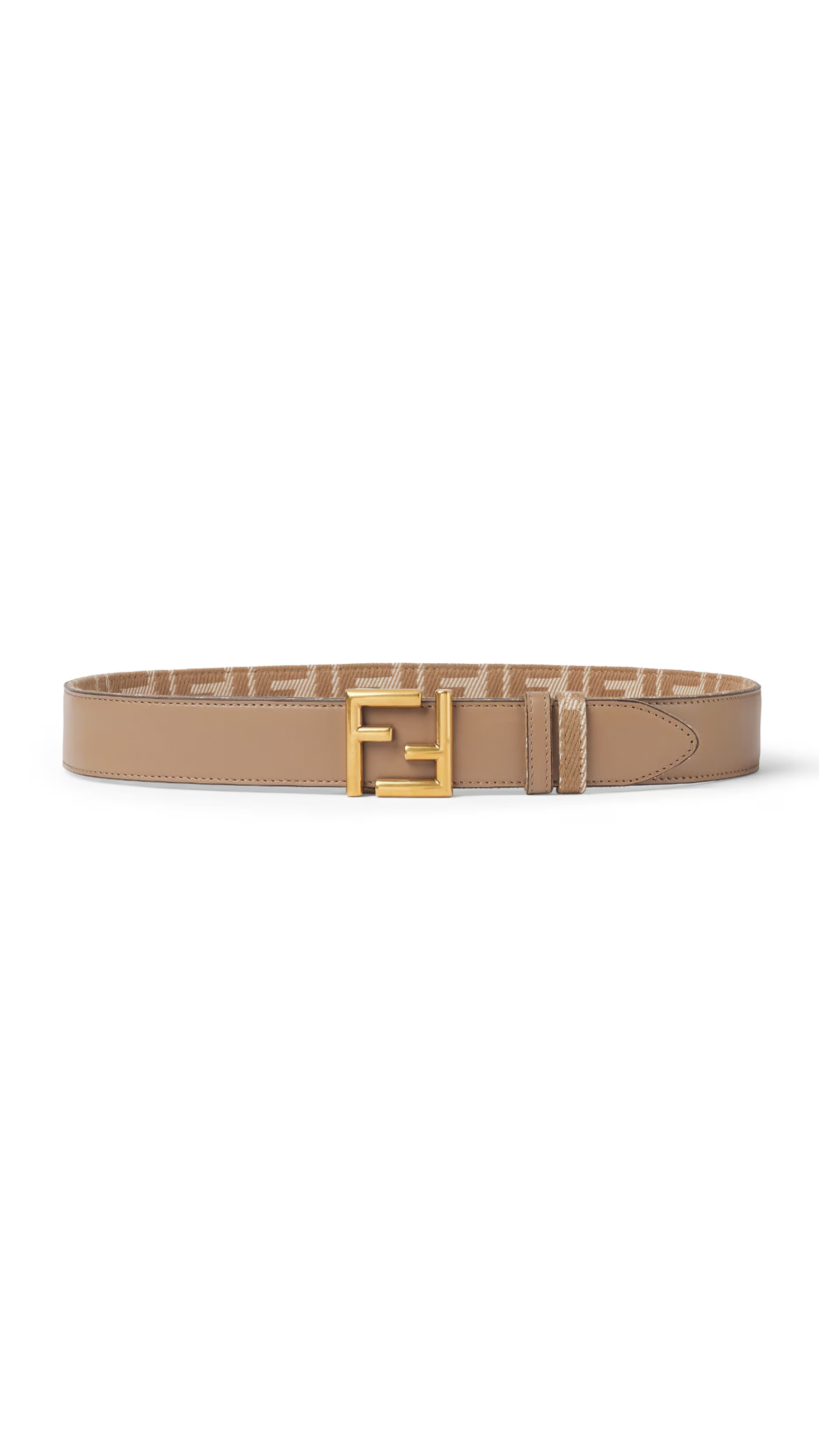 FF Reversible Belt in Leather and Denim Jacquard - Beige