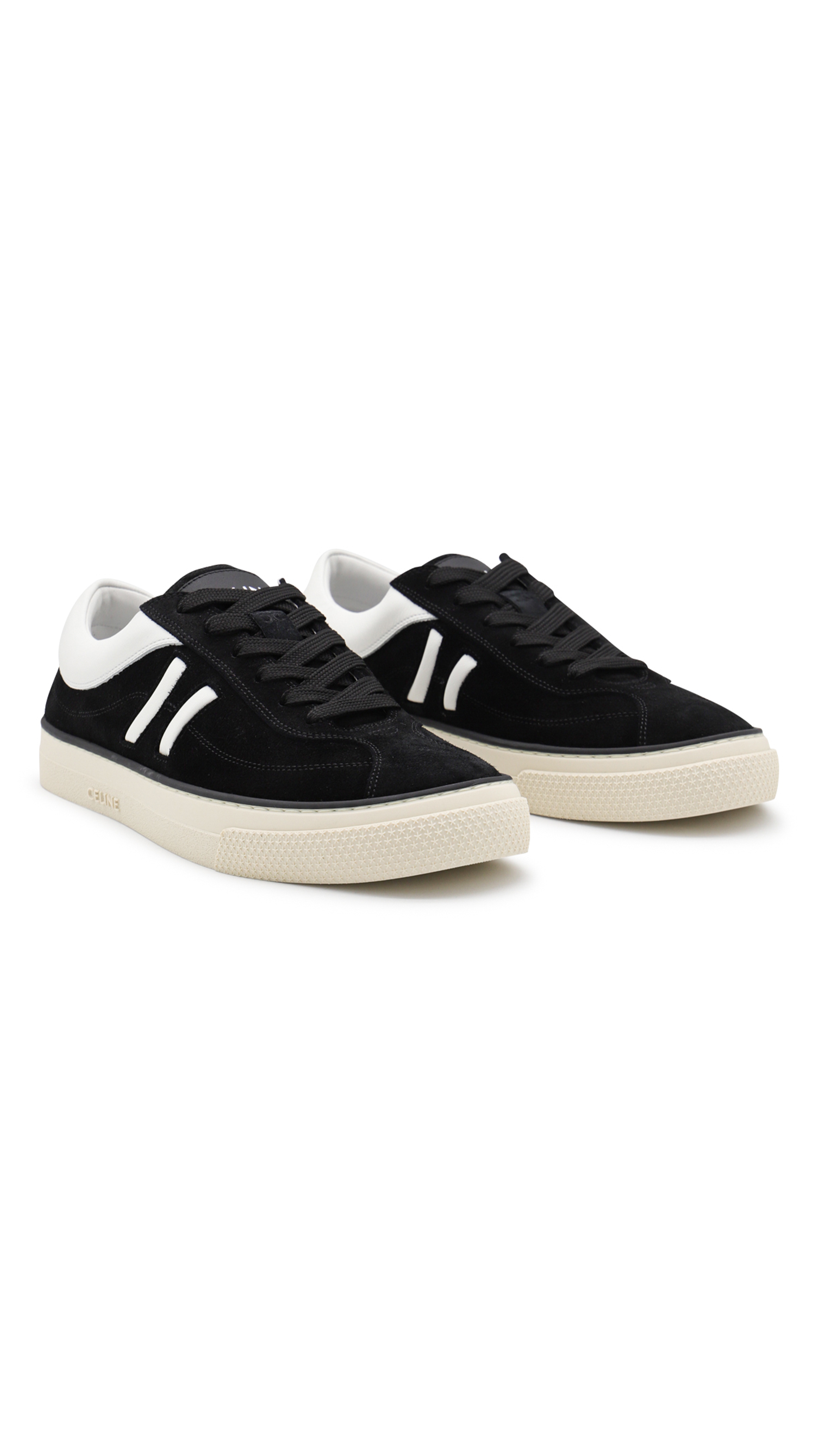 Sunset Low Lace-up Sneaker in Suede and Calfskin - Black/Optic White