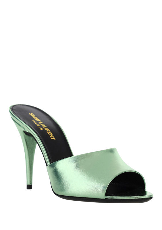 La 16 Mules In Metallic Leather - Green