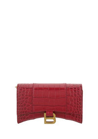 Hourglass Wallet In Shiny Crocodile Embossed Calfskin - Raspberry
