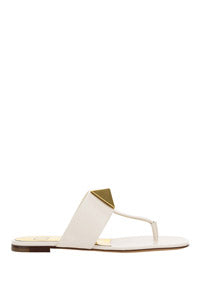 One Stud Calfskin Flat Thong Sandal - Light Ivory