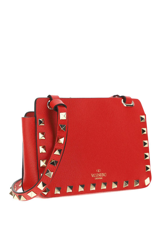 Rockstud Smartphone Leather Crossbody Bag - Red