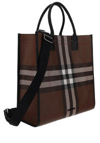 Check and Leather Tote - Dark Birch Brown