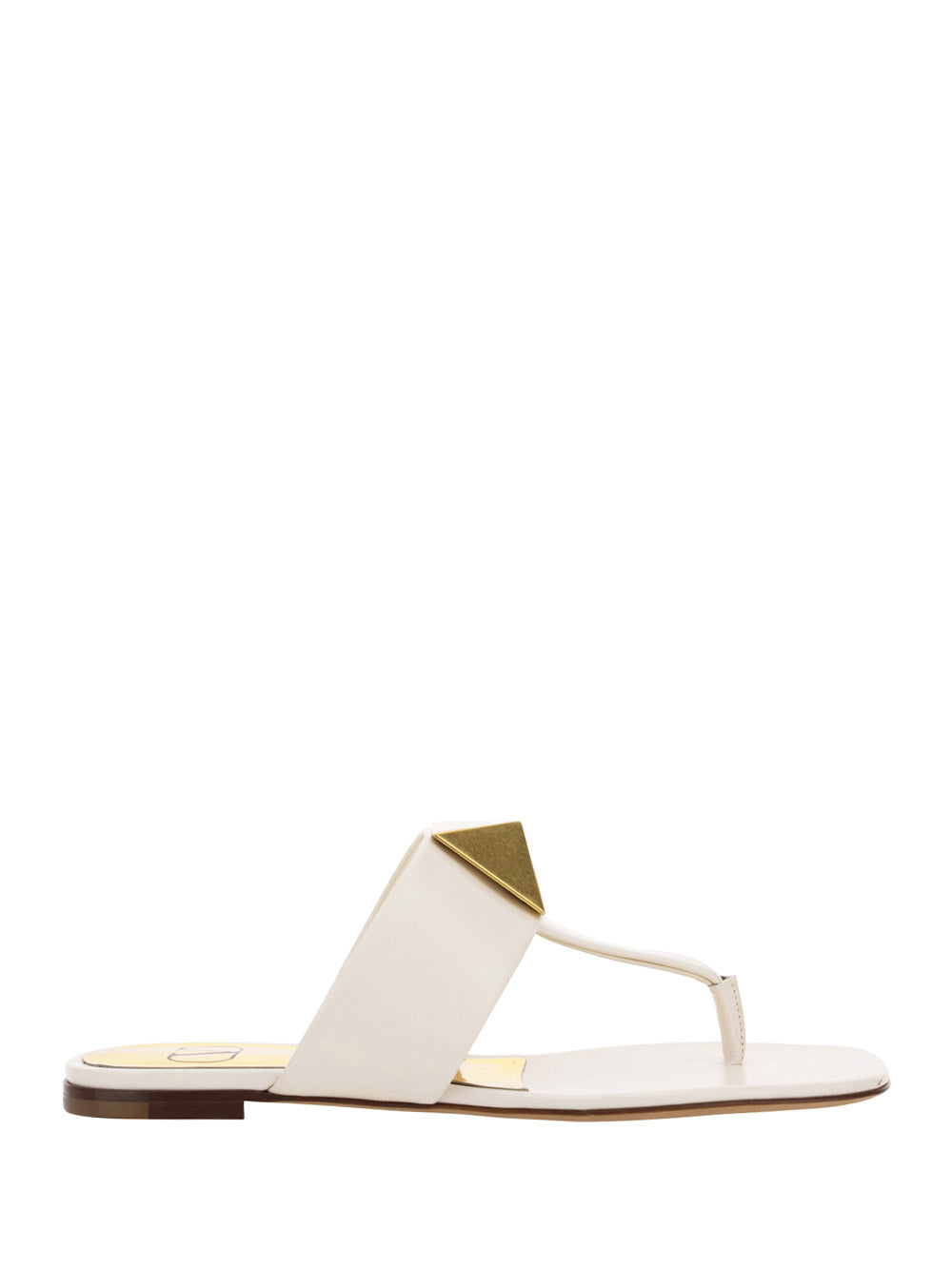 One Stud Calfskin Flat Thong Sandal - Light Ivory