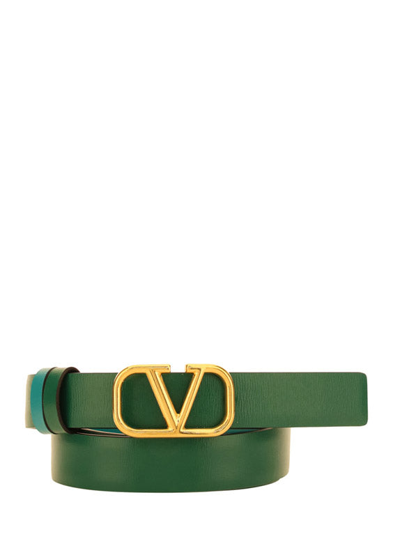 Reversible Vlogo Signature Belt In Shiny Calfskin 20MM- Green / Blue