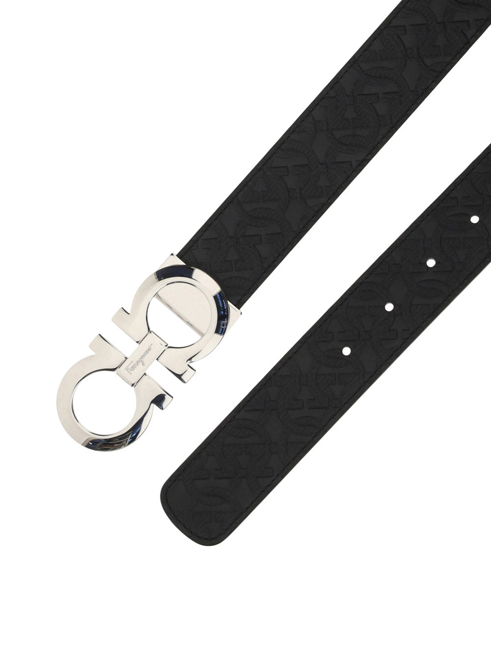 Reversible And Adjustable Gancini Belt - Black