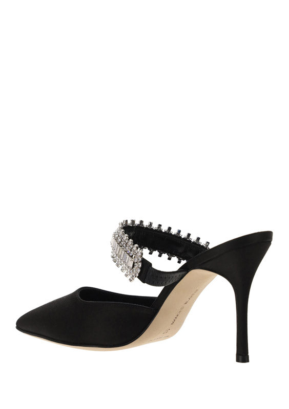 Lutara Satin Crystal Embellished Mules - Black