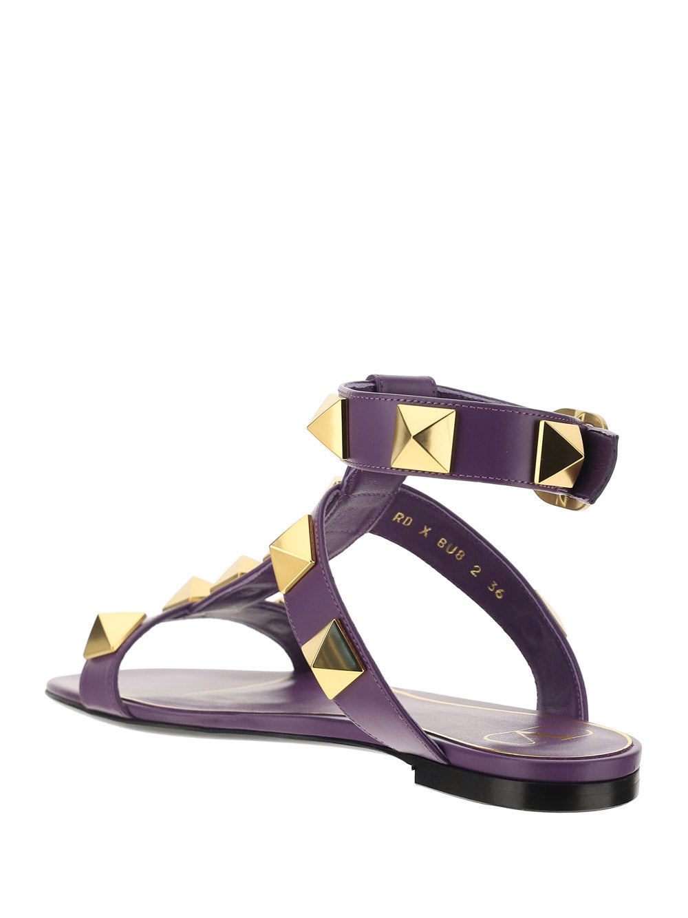 Roman Stud Flat Calfskin Sandal - Purple