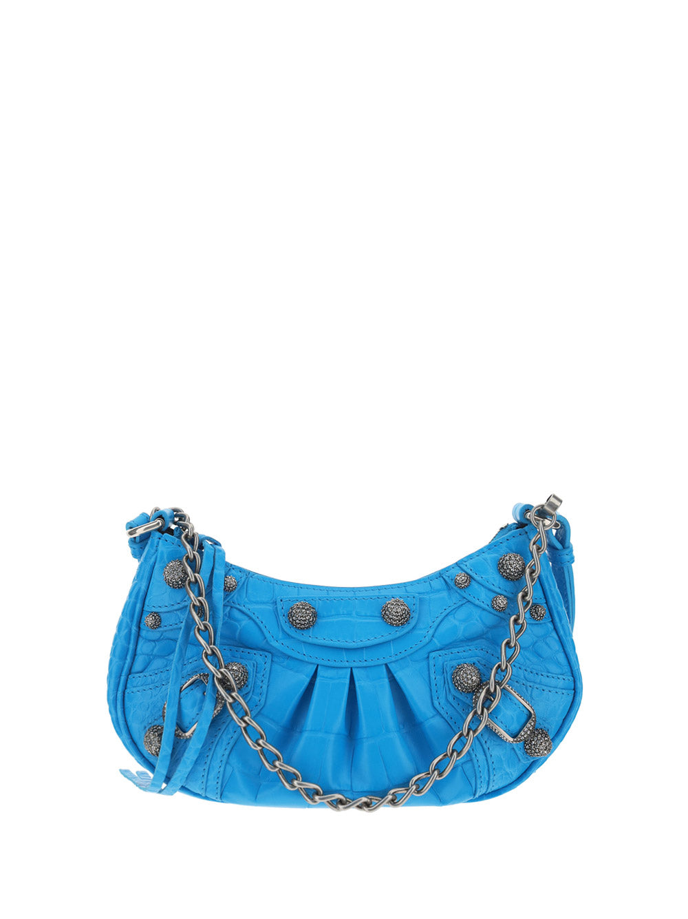 Le Cagole Mini Purse With Chain Crocodile Embossed With Rhinestones - Blue