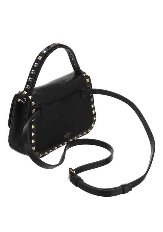 Small Rockstud Grainy Calfskin Handbag - Black