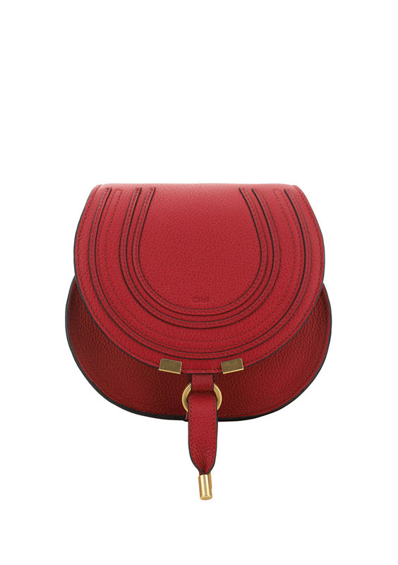 Mini Marcie Saddle Bag in Grained Calfskin - Smoked Red