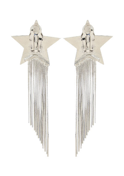 Star Earrings With Brass Chains - Palladium