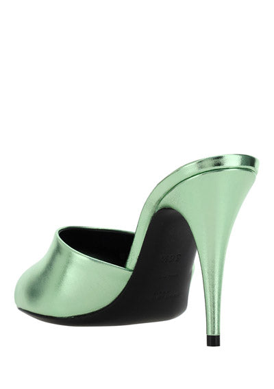 La 16 Mules In Metallic Leather - Green