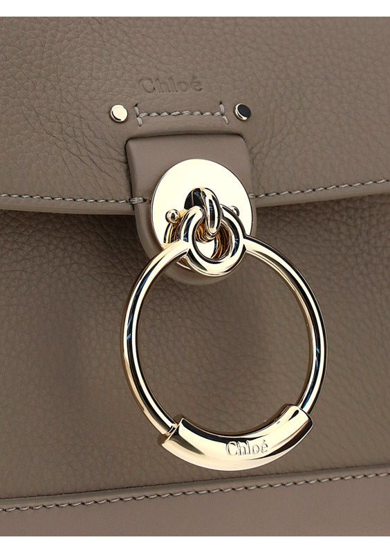 Mini Tess Day Bag in Grained & Shiny Calfskin - Powder