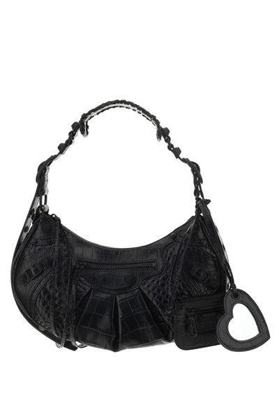 Le Cagole XS Shoulder Bag Crocodile Embossed - Black